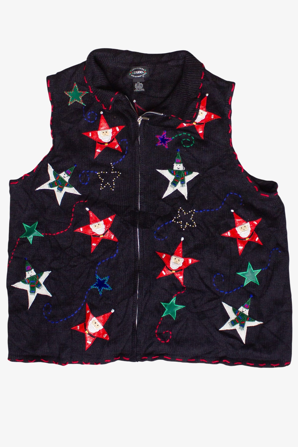 Vintage Santa Snowman Stars Ugly Christmas Vest