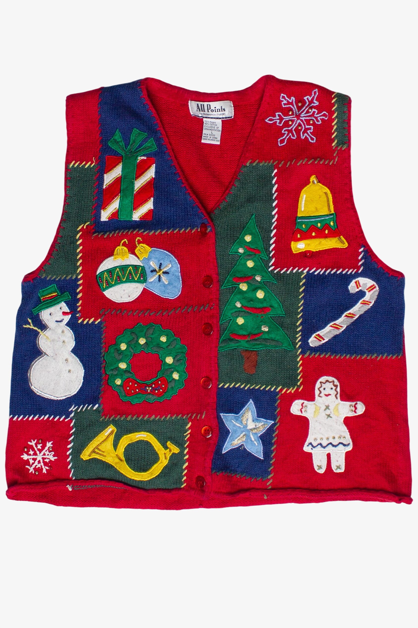 Vintage All Points Festive Patchwork Ugly Christmas Vest