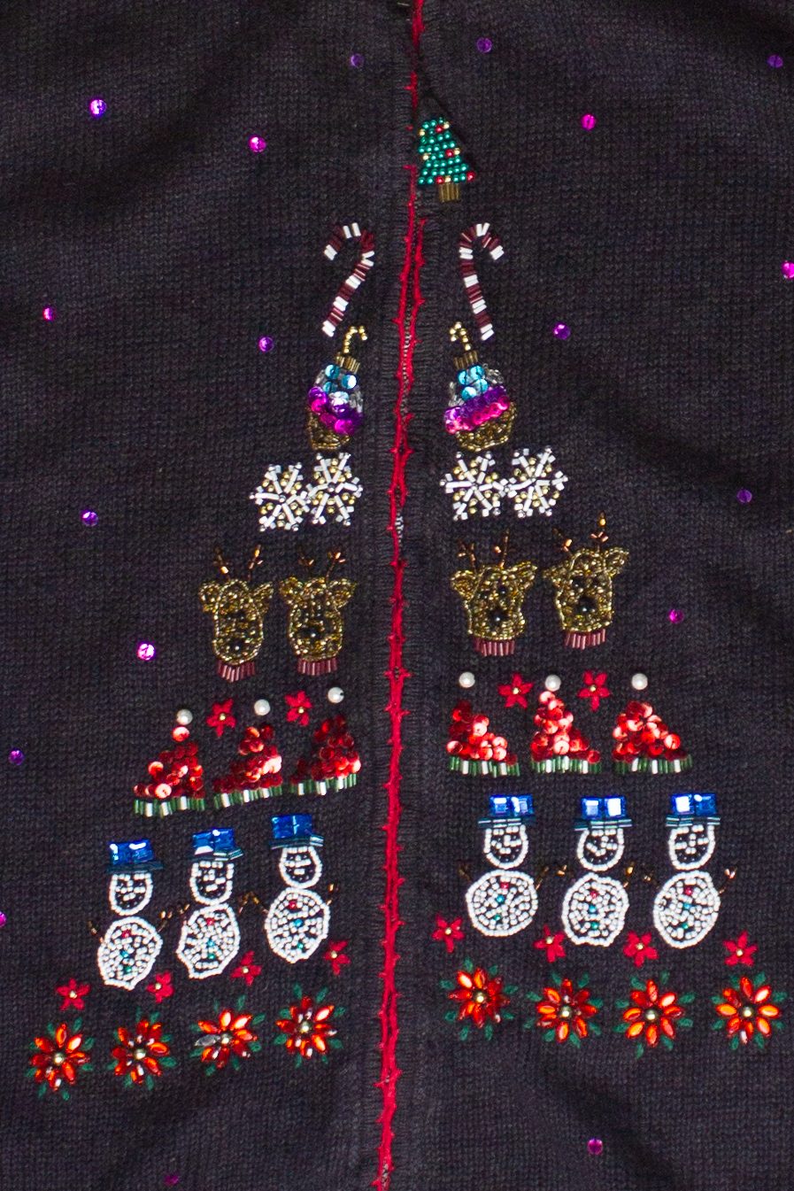 Beaded Holiday Emblems Zip Up Ugly Christmas Vest