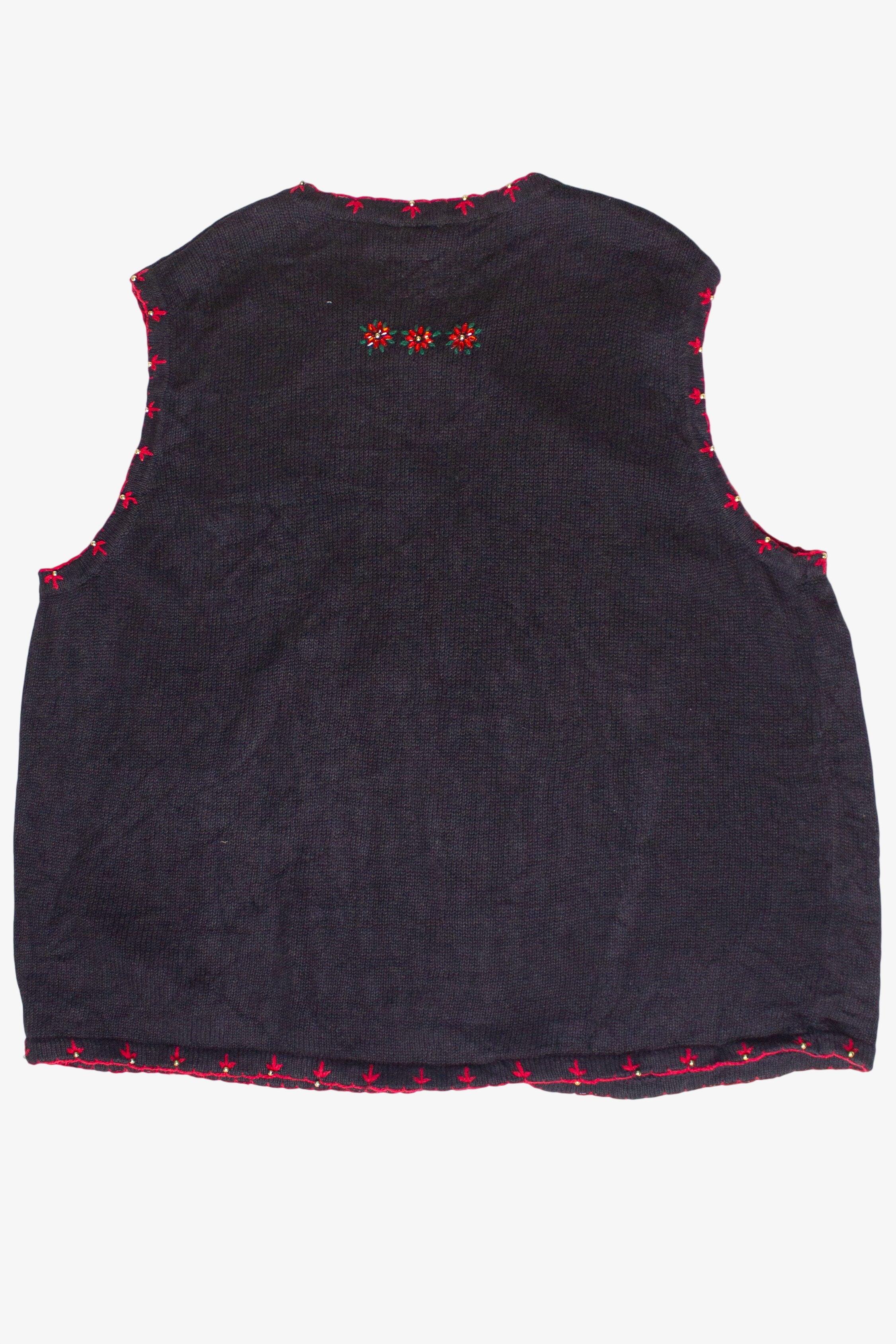 Beaded Holiday Emblems Zip Up Ugly Christmas Vest