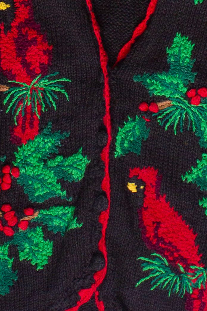 Vintage Bechamel Hand Knit Cardinals & Holly Ugly Christmas Vest