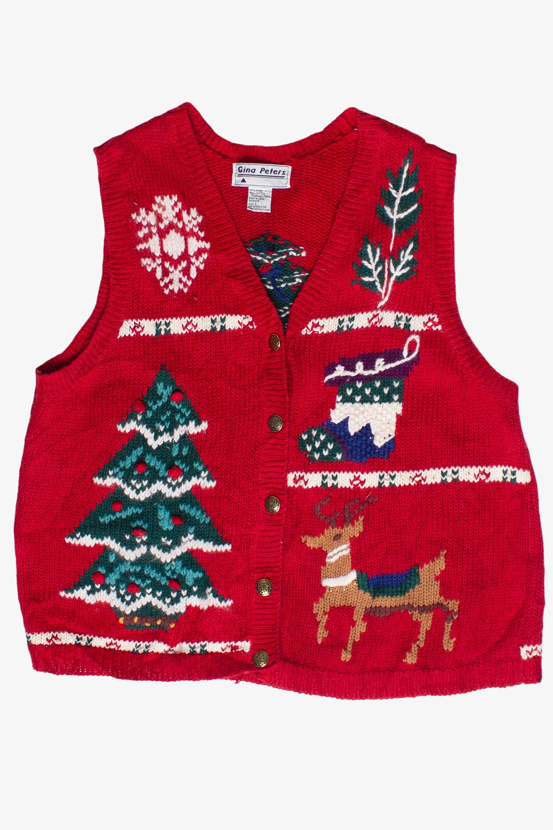 Vintage Gina Peters Snowy Trees Knit Ugly Christmas Vest