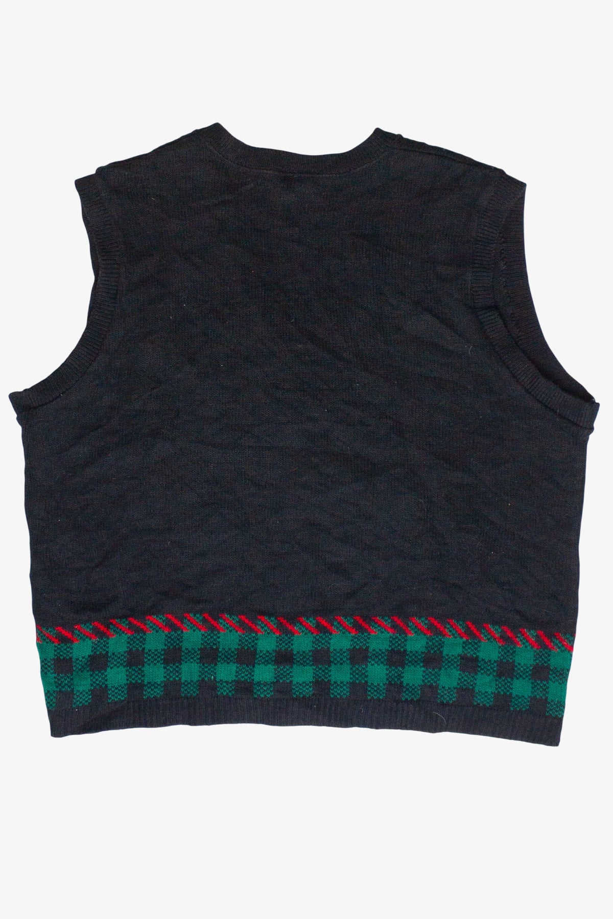 Vintage Southern Lady Plaid Embroidered Snowflakes Trees Ugly Christmas Vest (1990s)