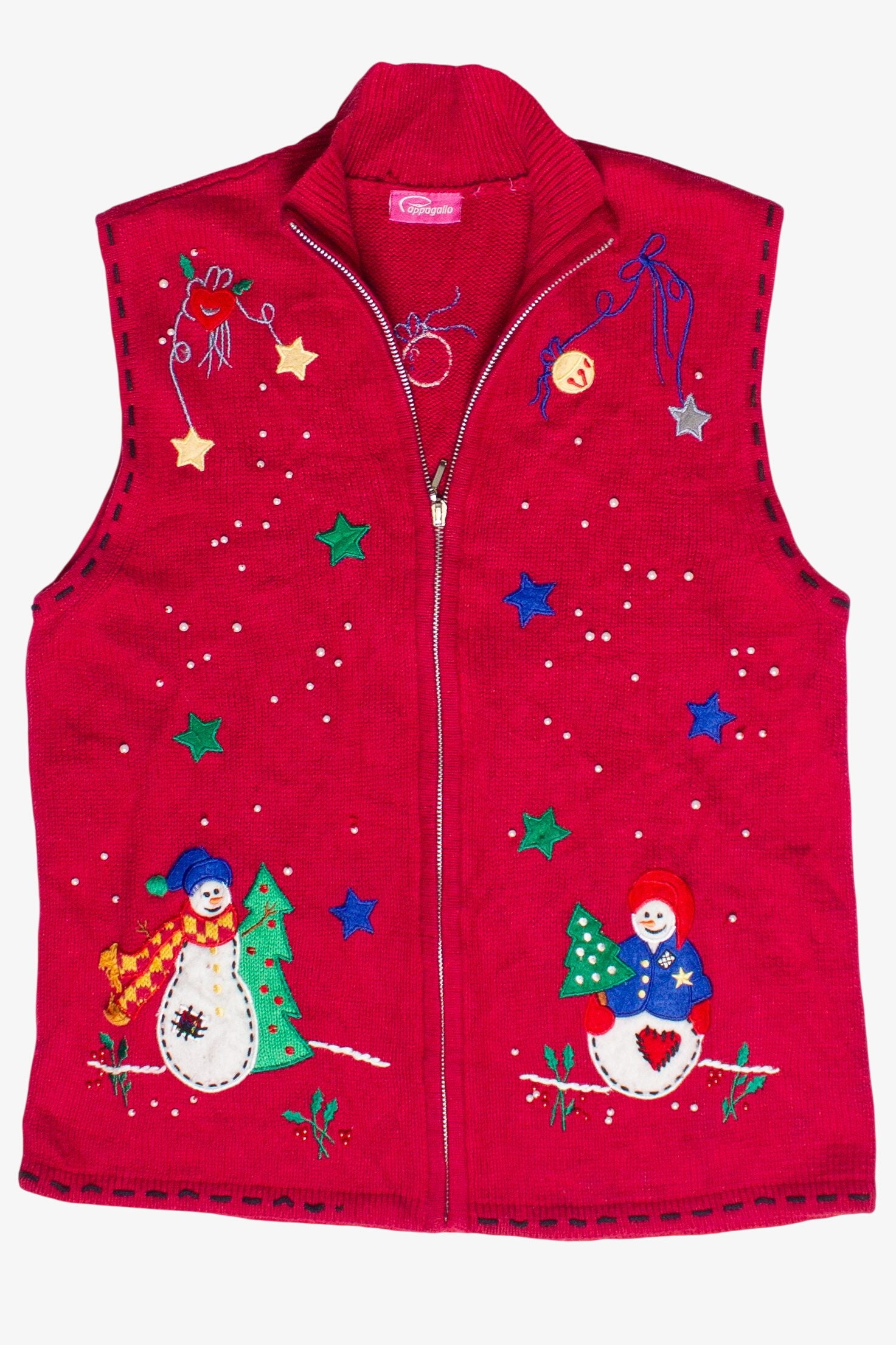 Vintage Pappagallo Snowman Bells Zip Up Ugly Christmas Vest (2000s)