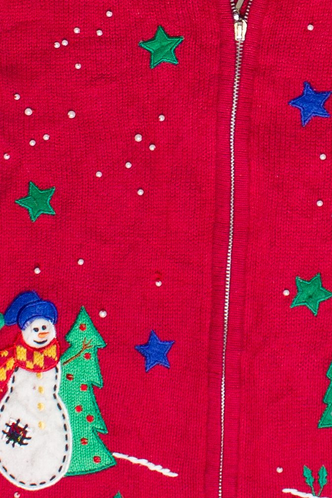 Vintage Pappagallo Snowman Bells Zip Up Ugly Christmas Vest (2000s)