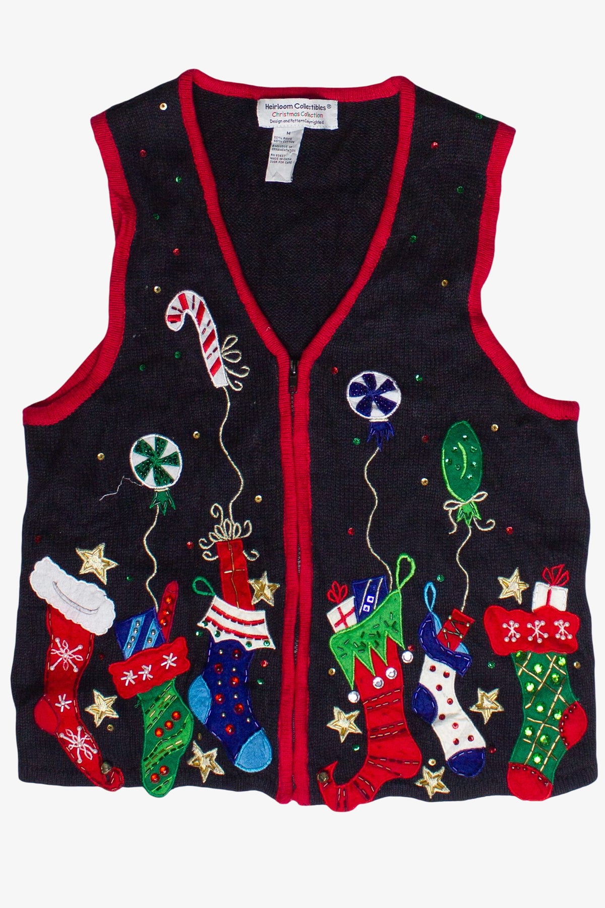 Vintage Heirloom Collectibles Beaded Bedazzled Stockings Ugly Christmas Vest (2000s)