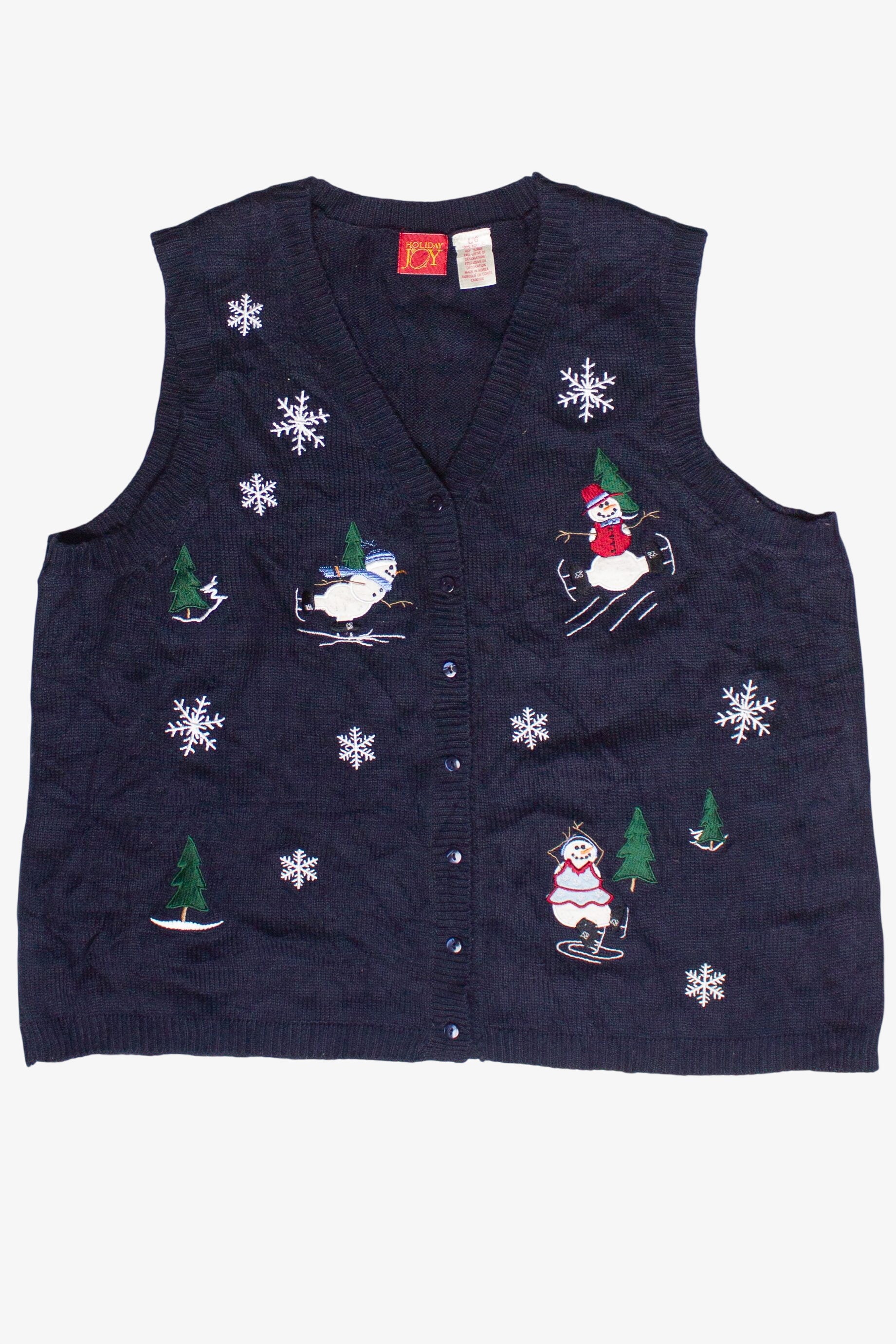 Vintage Holiday Joy Skating Snowmen Ugly Christmas Vest (1990s)