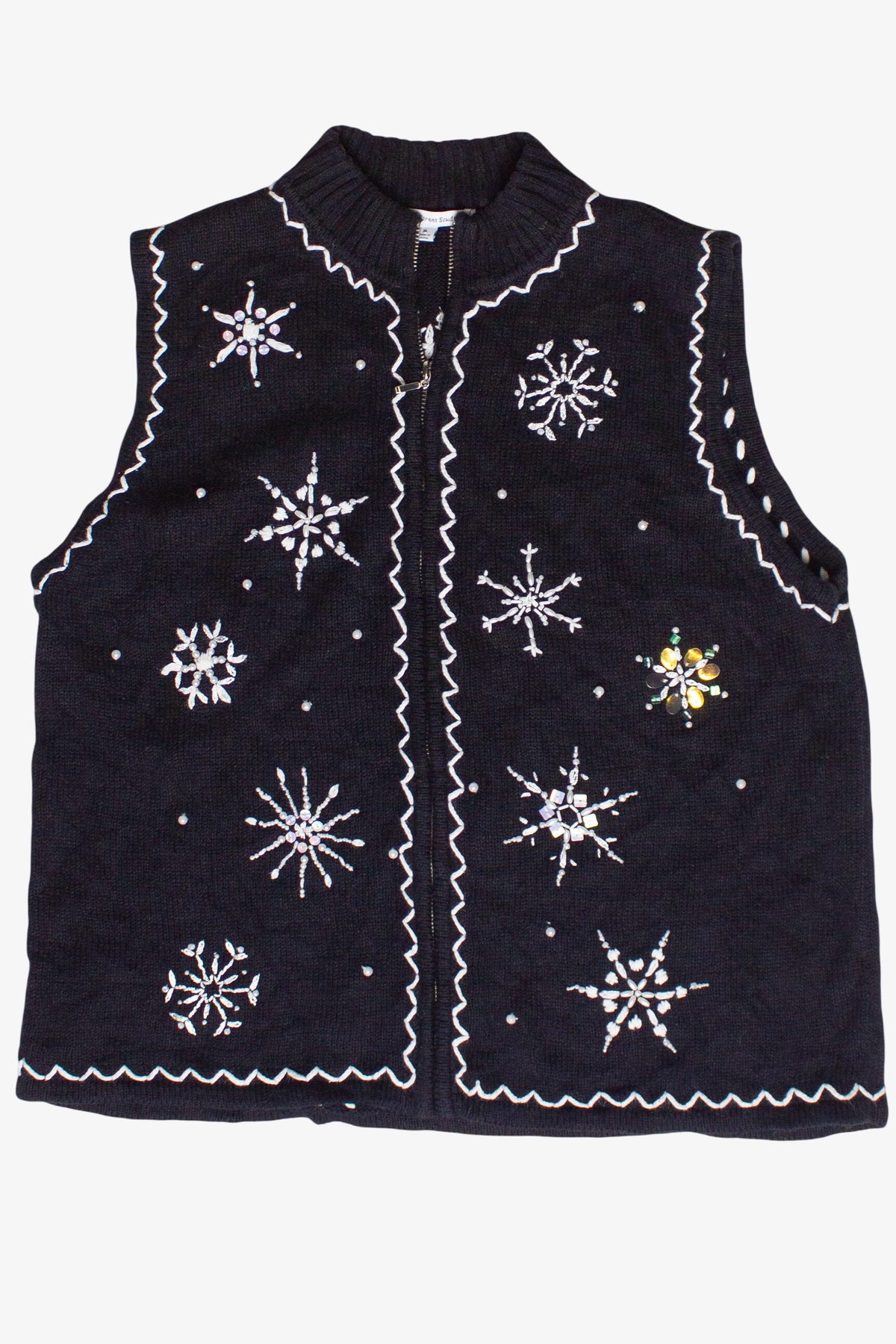 Beaded Sequin Snowflakes Mercer Street Studio Zip Up Ugly Christmas Vest (2000s)
