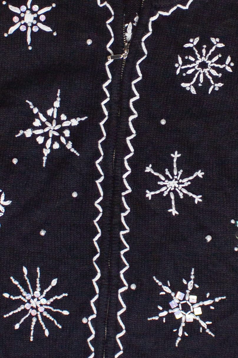 Beaded Sequin Snowflakes Mercer Street Studio Zip Up Ugly Christmas Vest (2000s)
