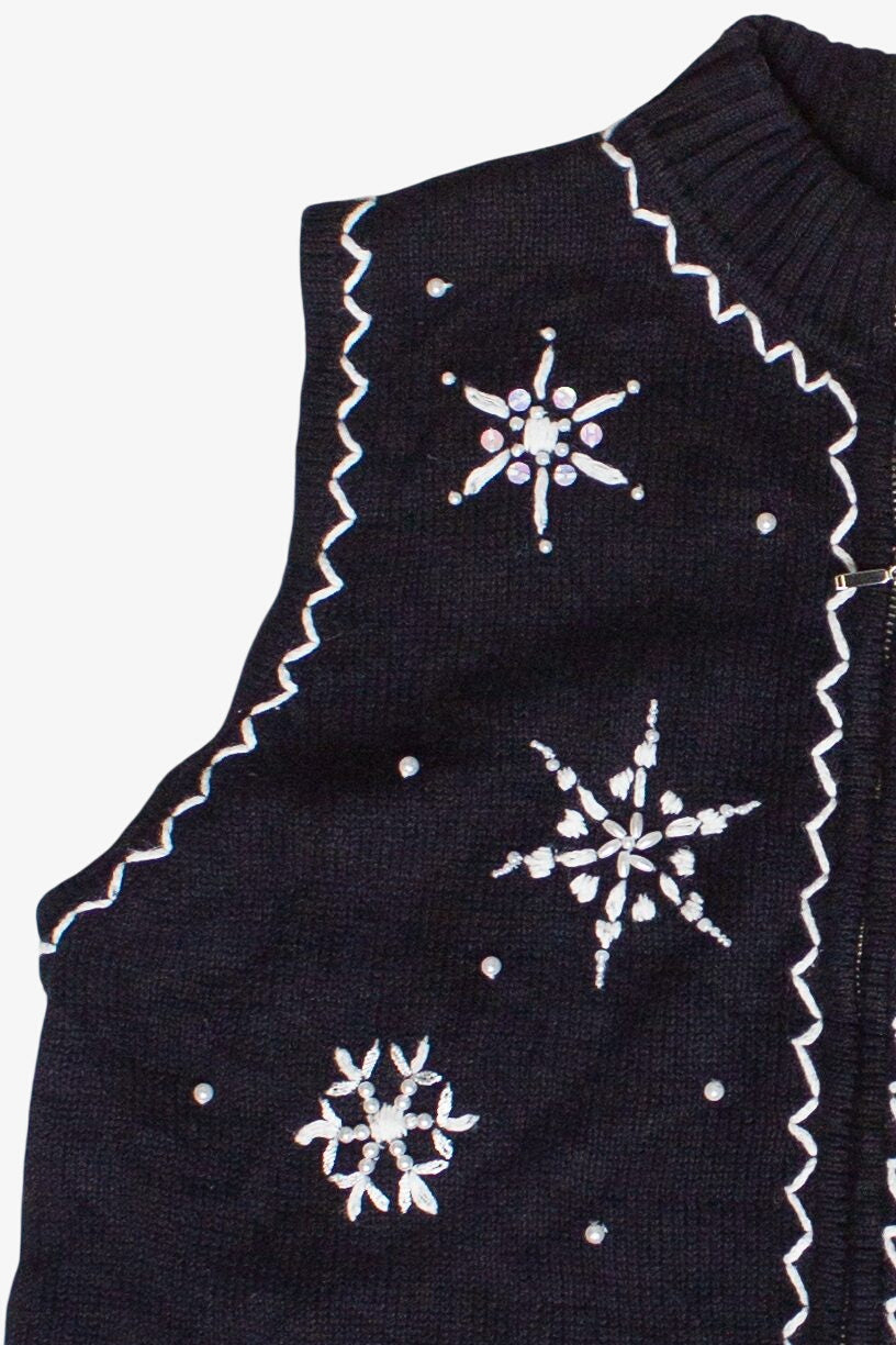 Beaded Sequin Snowflakes Mercer Street Studio Zip Up Ugly Christmas Vest (2000s)