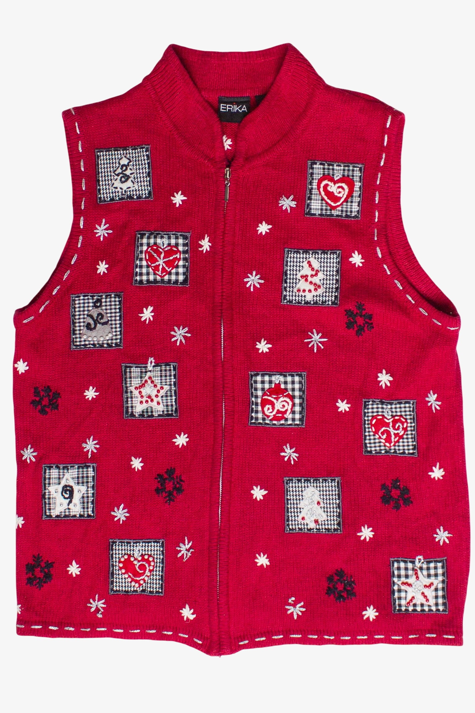 Vintage Embroidered Snowflakes Patches Ugly Christmas Vest (2000s)