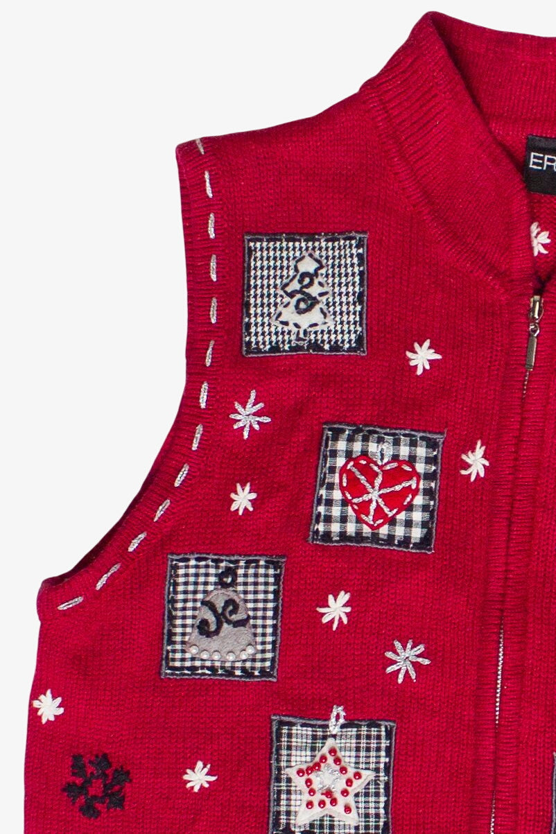 Vintage Embroidered Snowflakes Patches Ugly Christmas Vest (2000s)