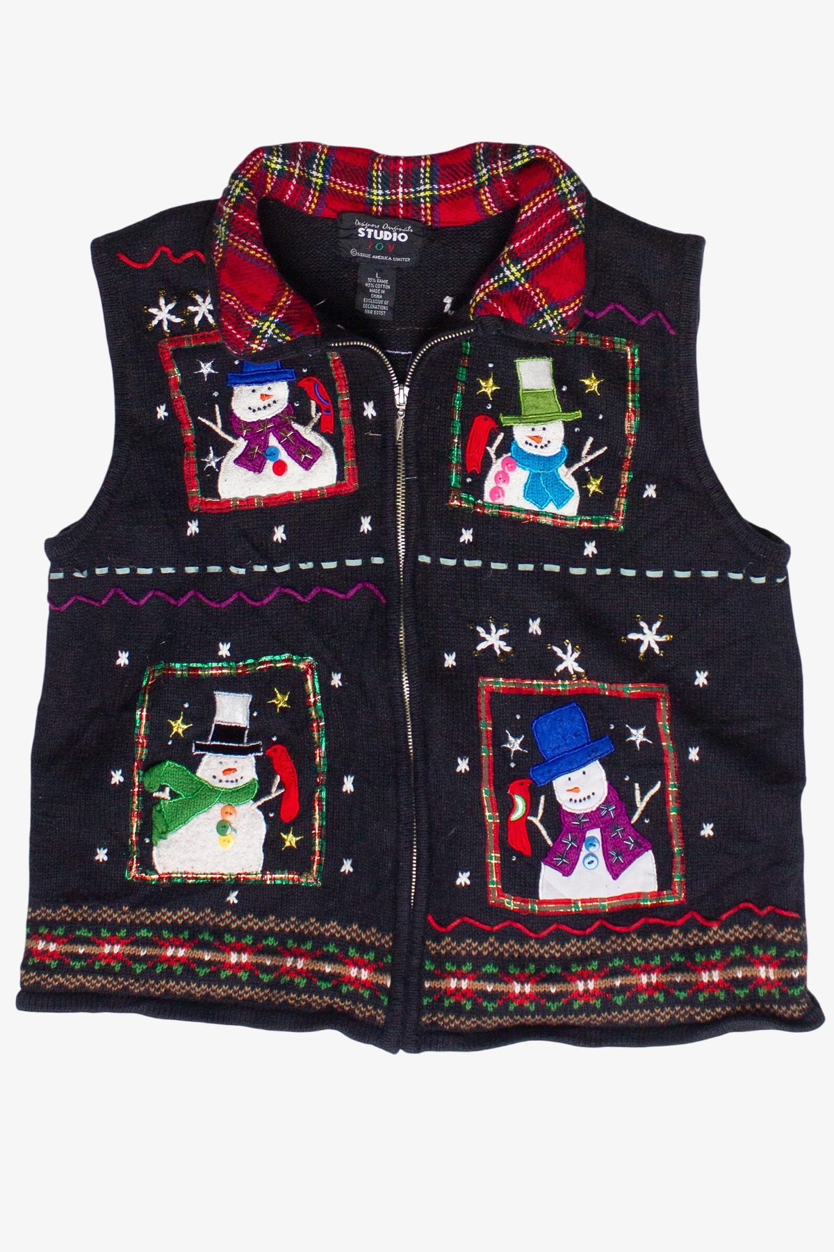 Vintage Snowmen Portraits Ugly Christmas Vest (2000s)