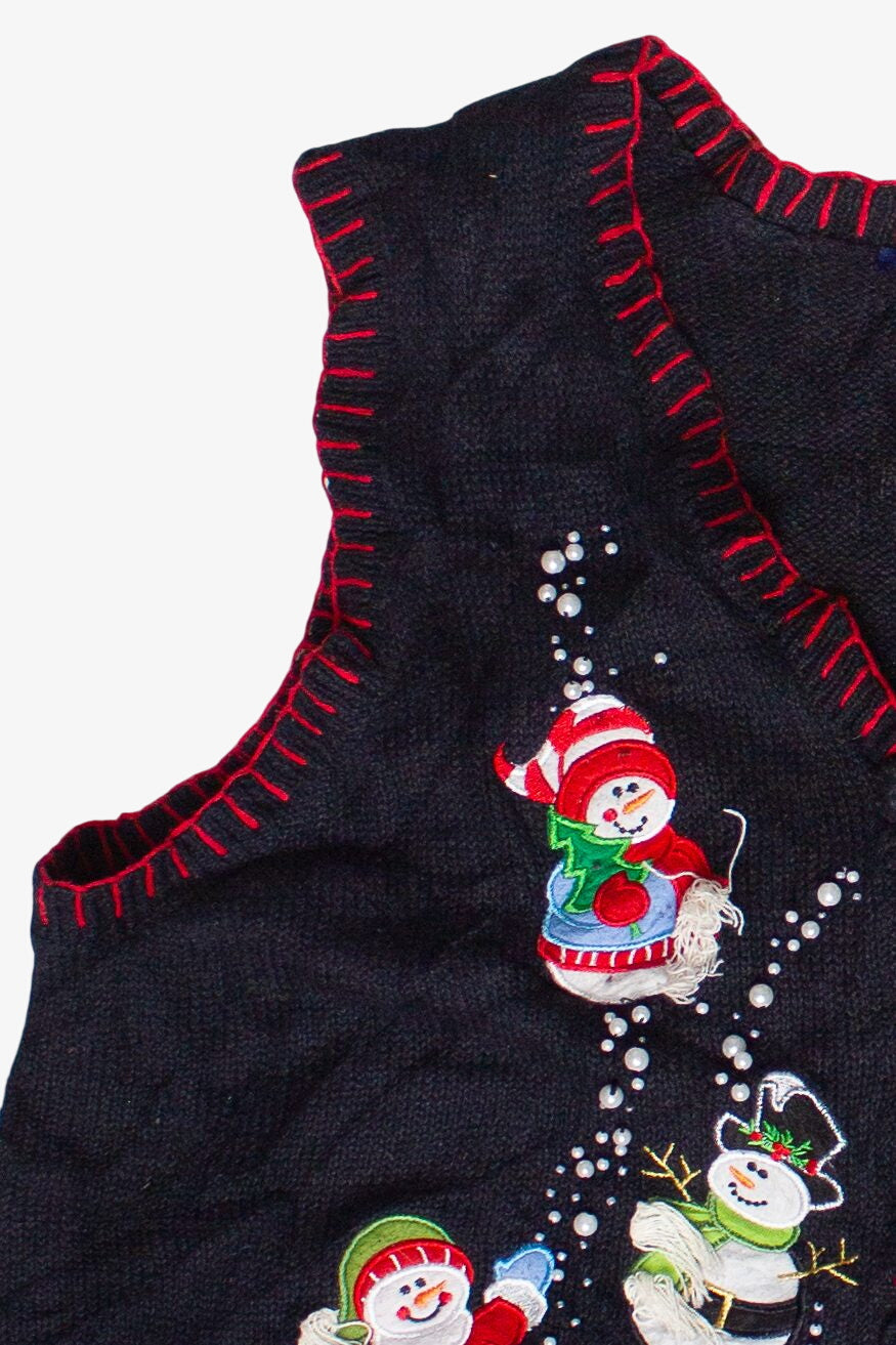 Vintage Beaded Snowfall Snowmen Ugly Christmas Vest (2000s)