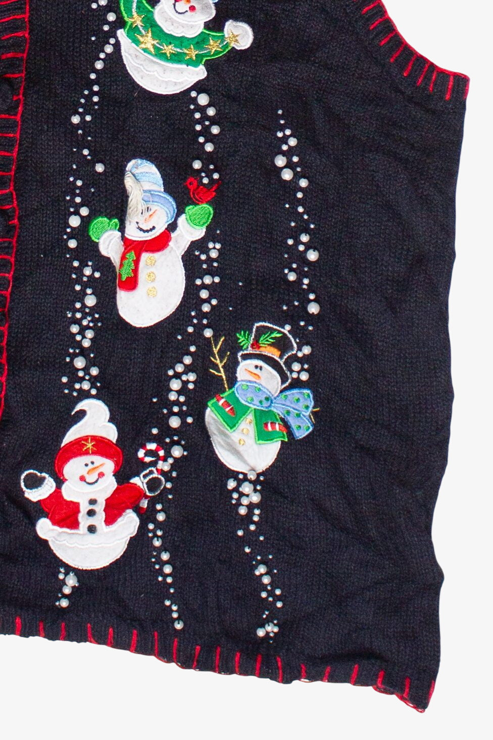 Vintage Beaded Snowfall Snowmen Ugly Christmas Vest (2000s)
