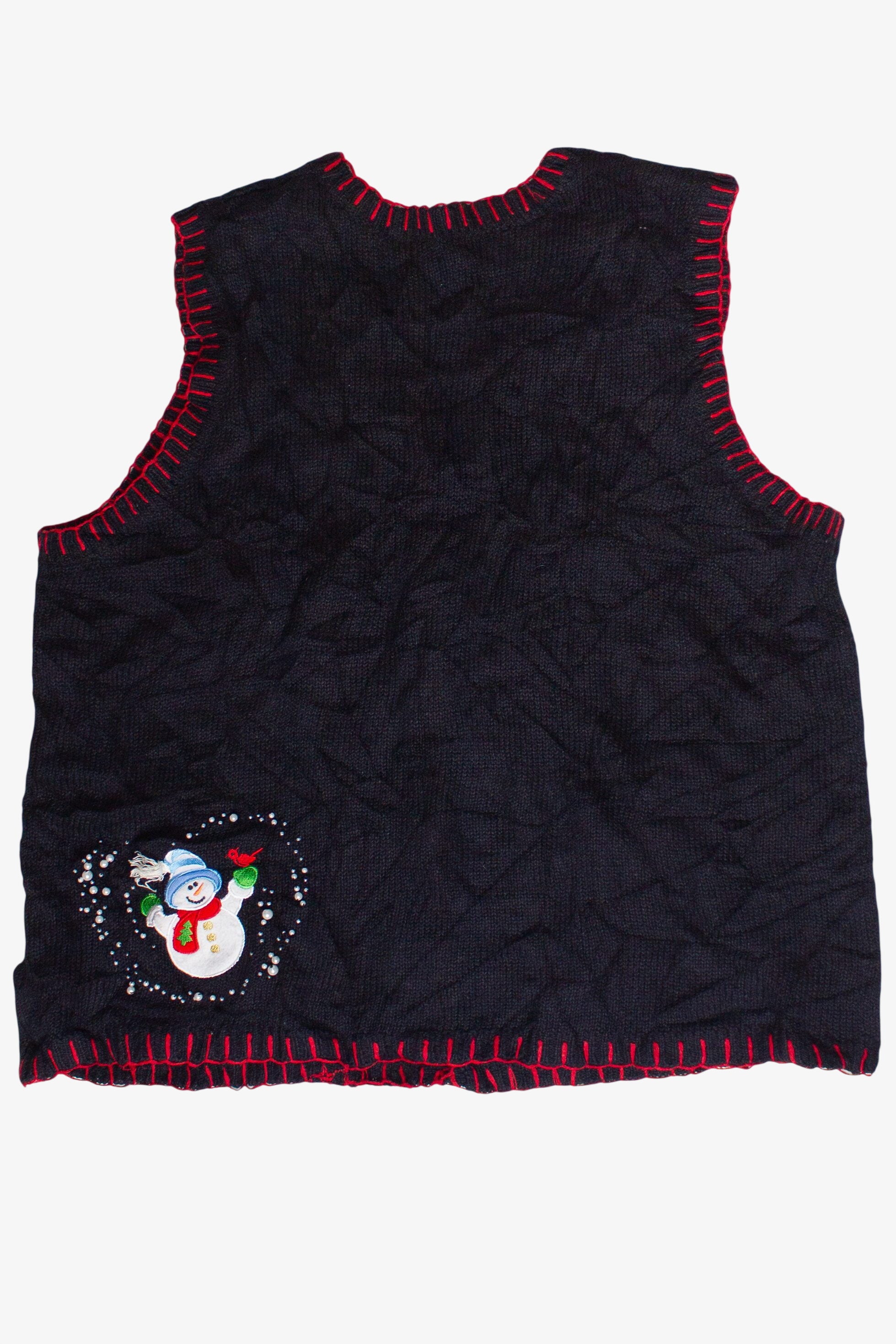 Vintage Beaded Snowfall Snowmen Ugly Christmas Vest (2000s)