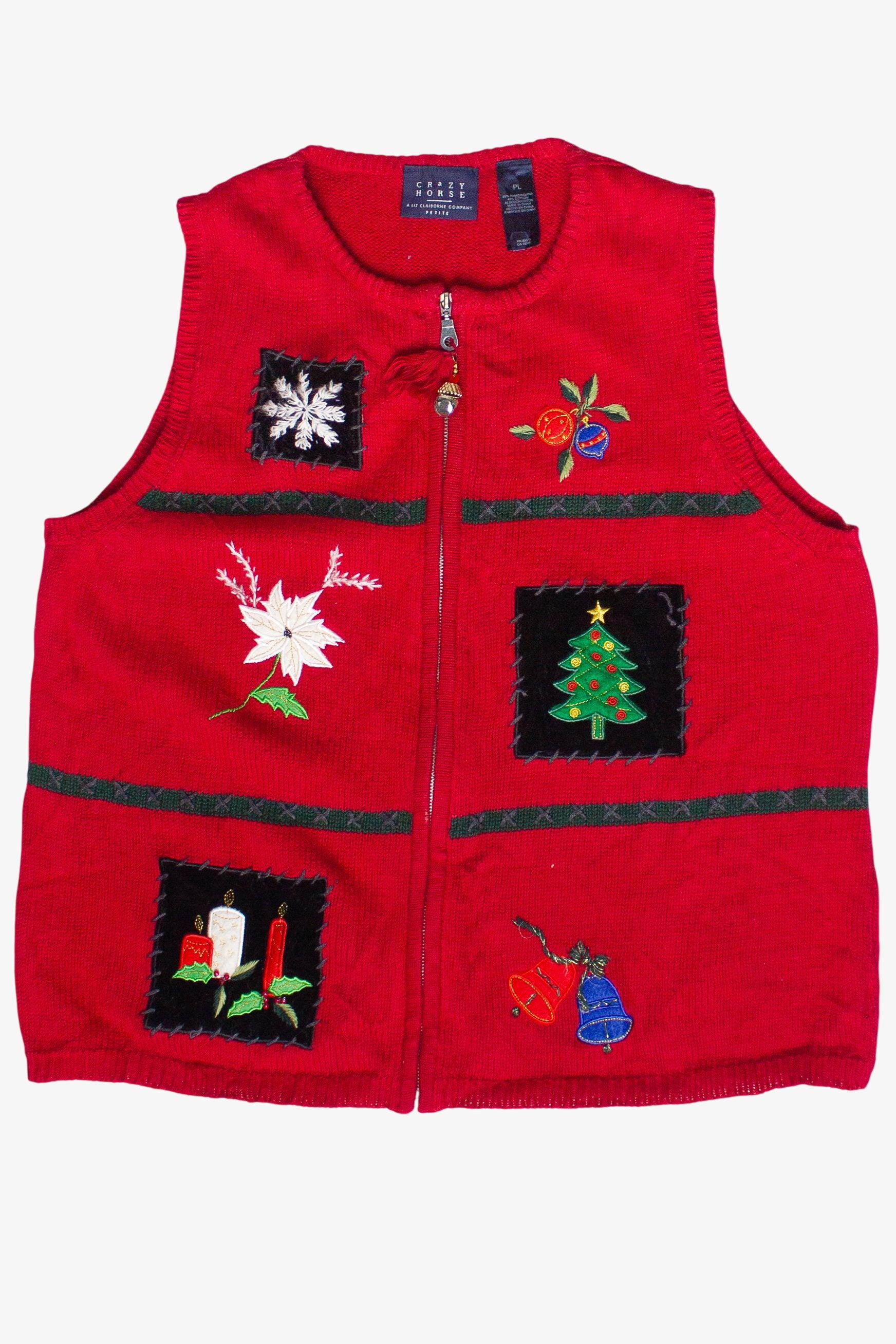 Crazy Horse Holiday Patches Bell Zip Up Ugly Christmas Vest (2000s)