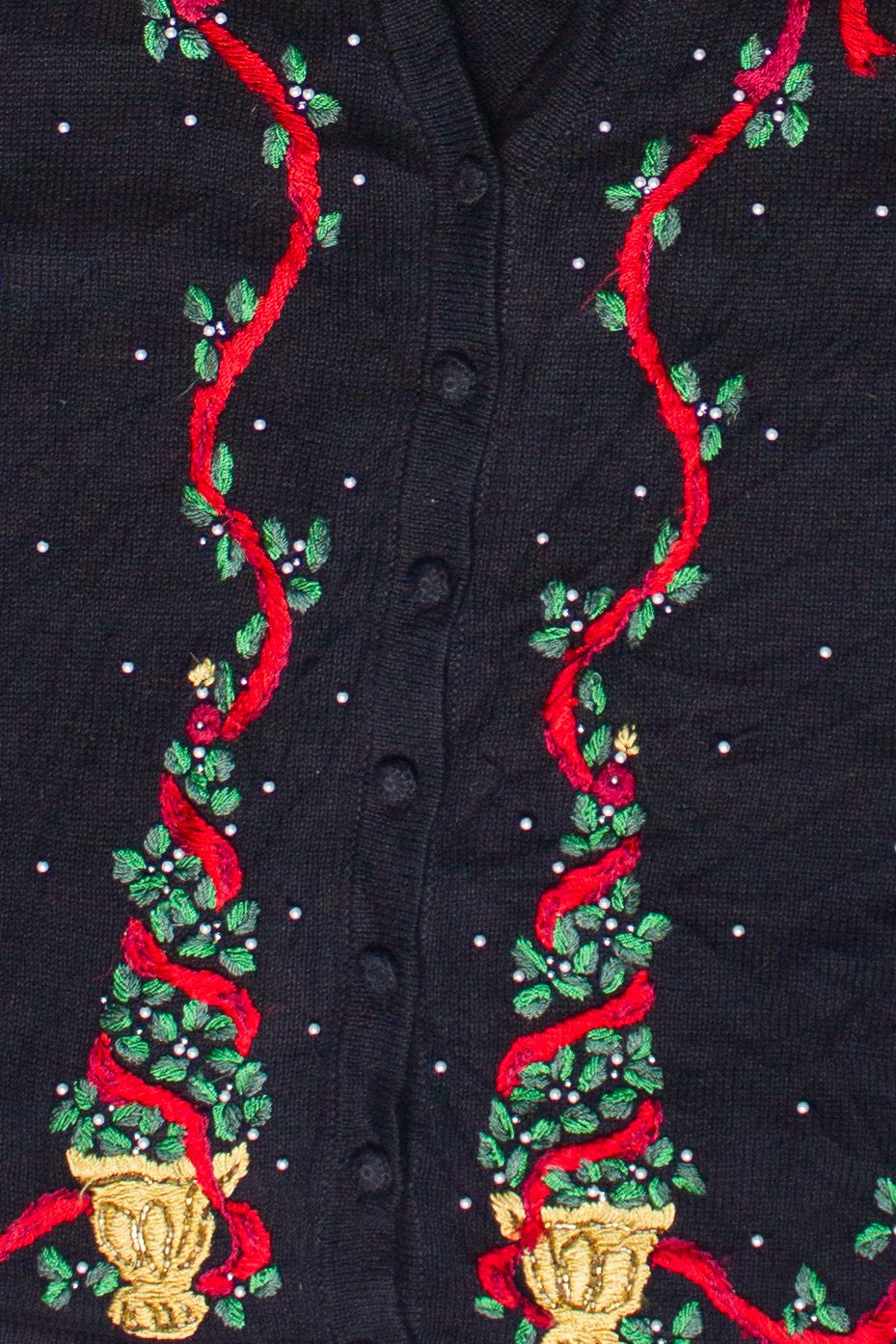 Embroidered Ribbons Holiday Plants Victoria Jones Ugly Christmas Vest (2000s)