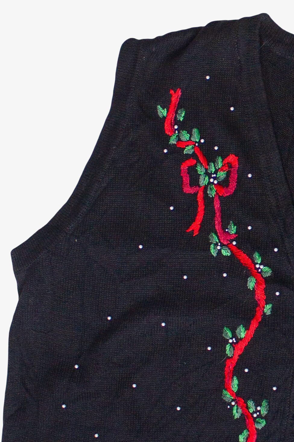 Embroidered Ribbons Holiday Plants Victoria Jones Ugly Christmas Vest (2000s)