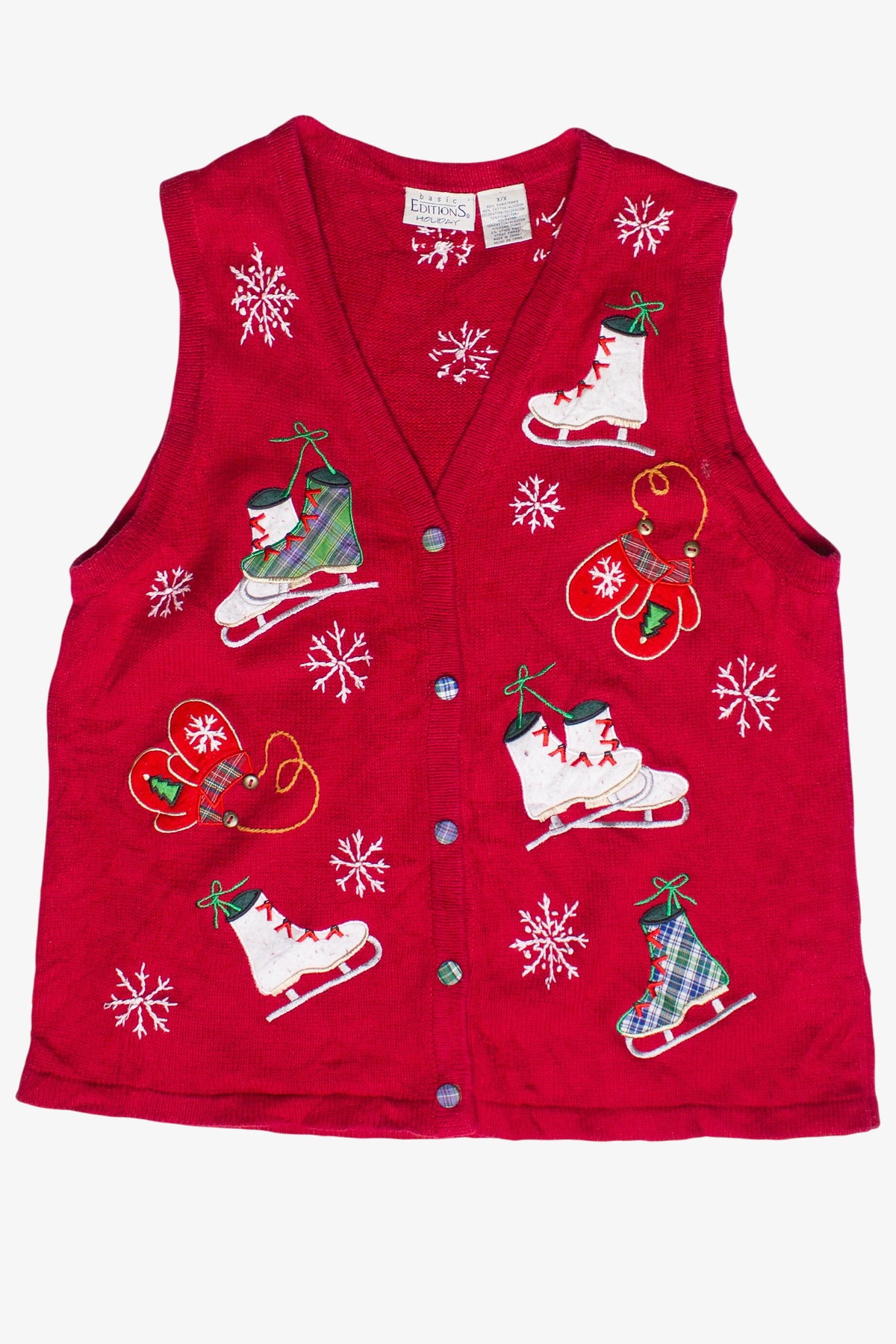 Vintage Ice Skates & Mittens Basic Editions Ugly Christmas Vest (2000s)