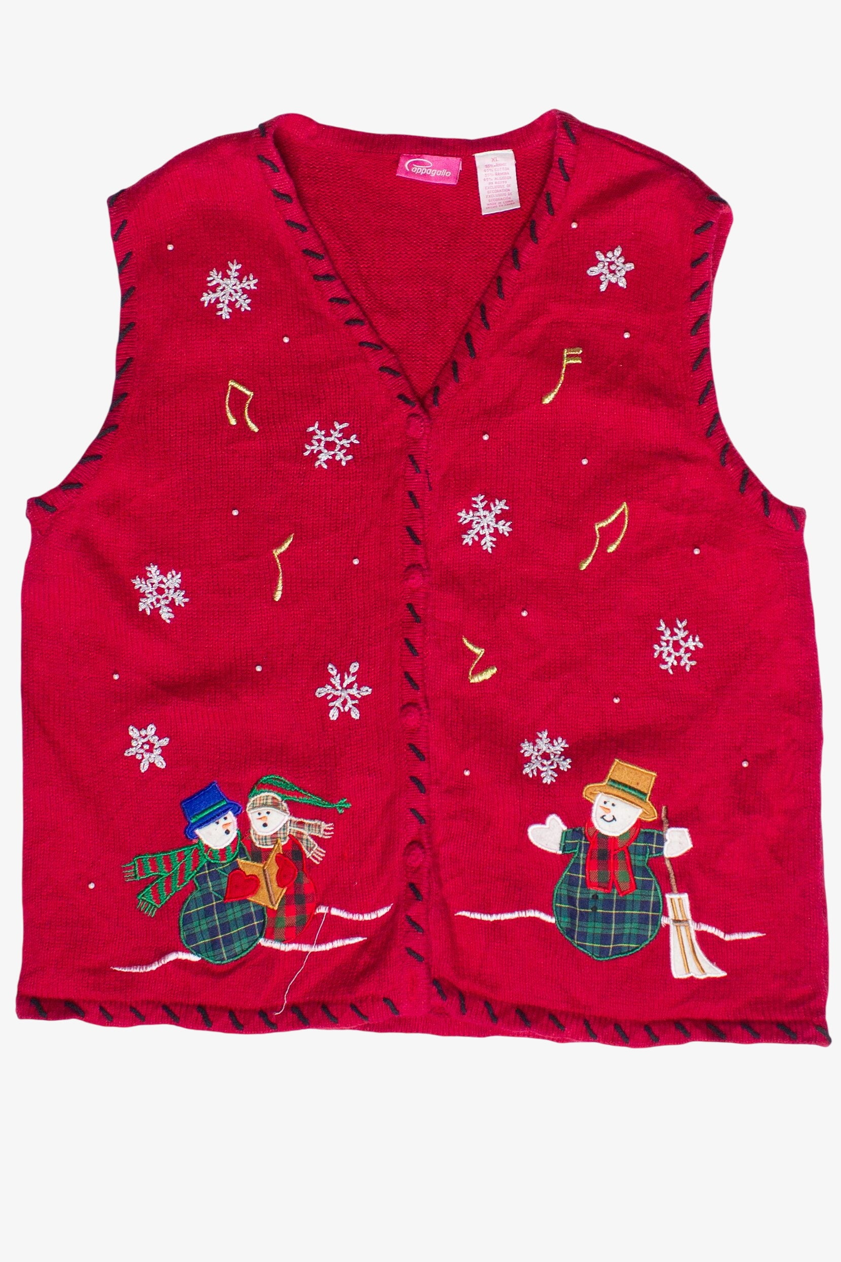 Vintage Pappagallo Caroling Snowmen Ugly Christmas Vest (1990s)