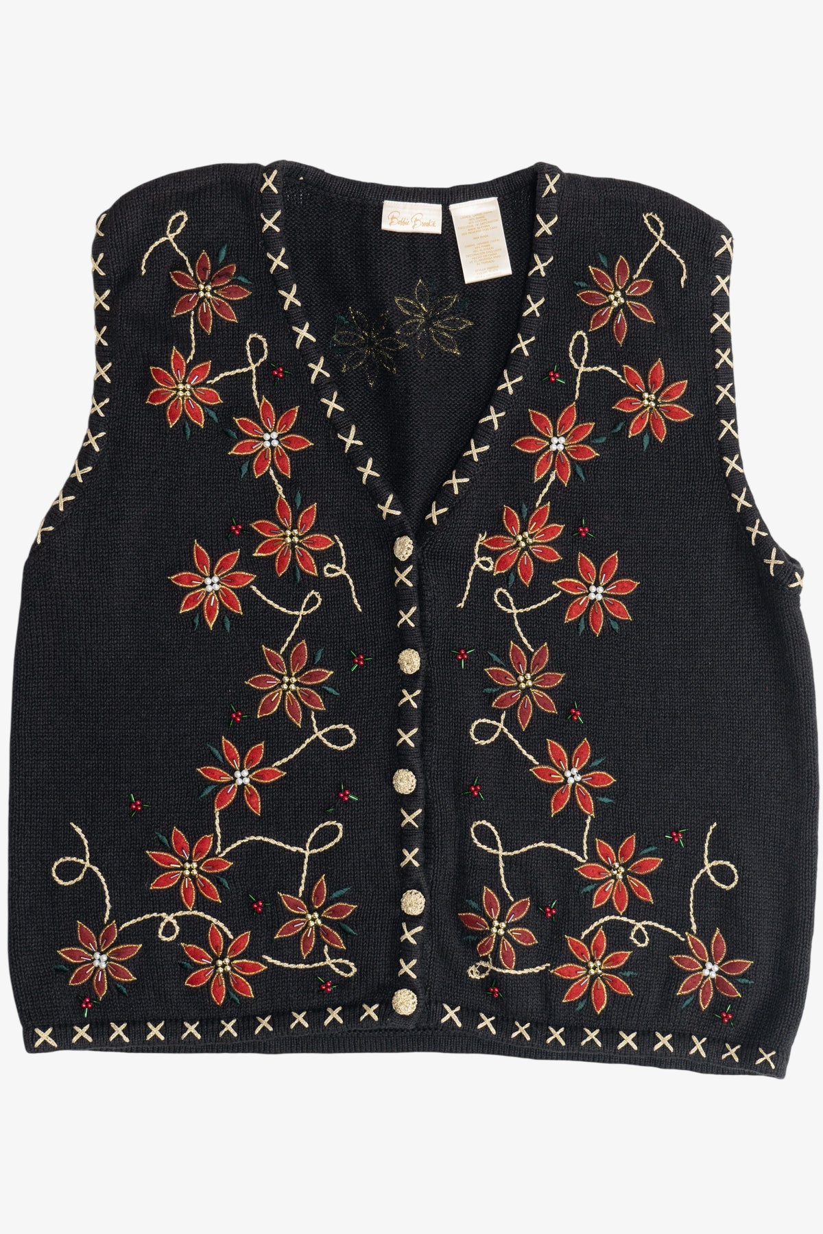 Vintage Poinsettias Billie Brooks Ugly Christmas Vest (1990s)