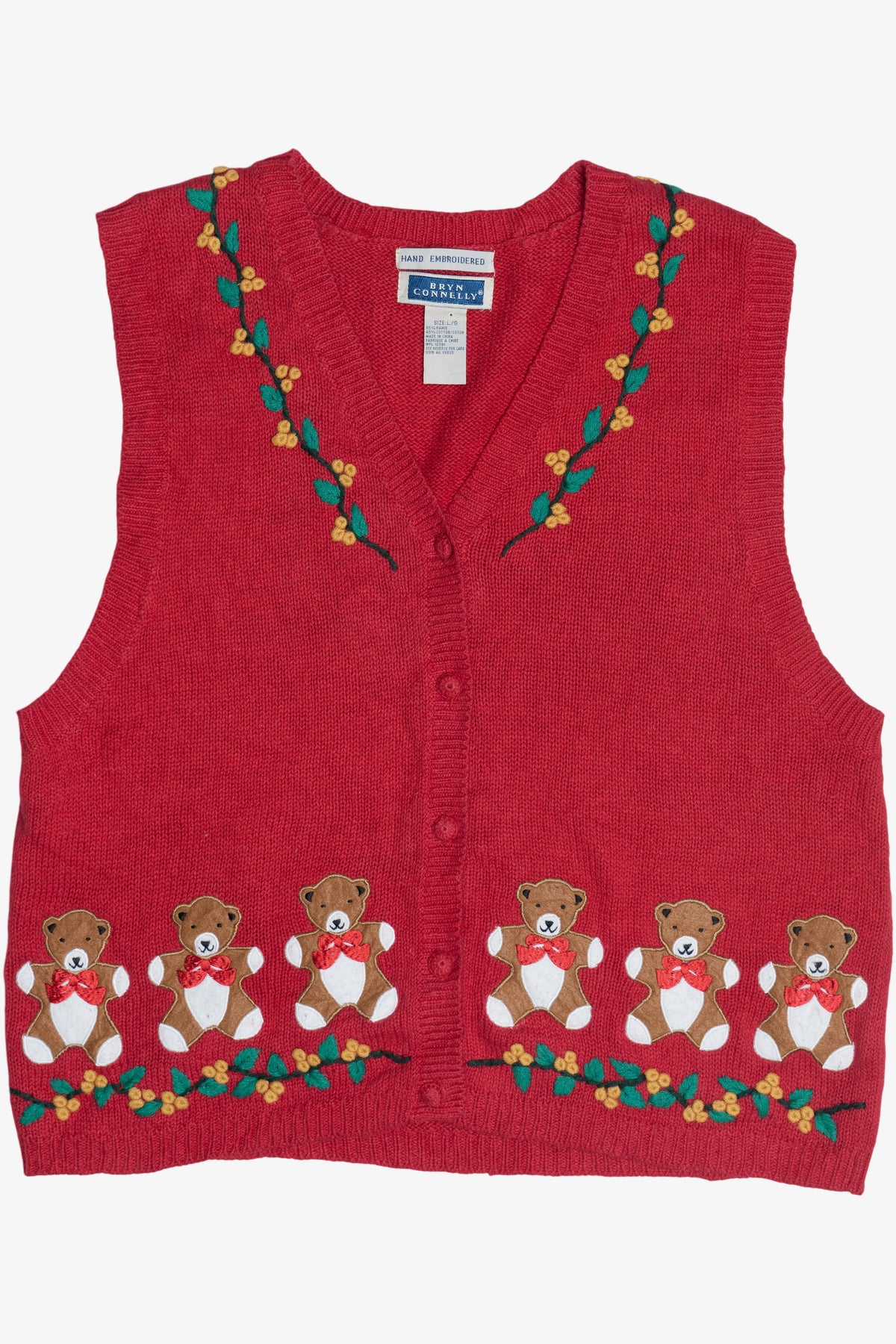 Vintage Hand Embroidered Bryn Connelly Ugly Christmas Vest (1990s)