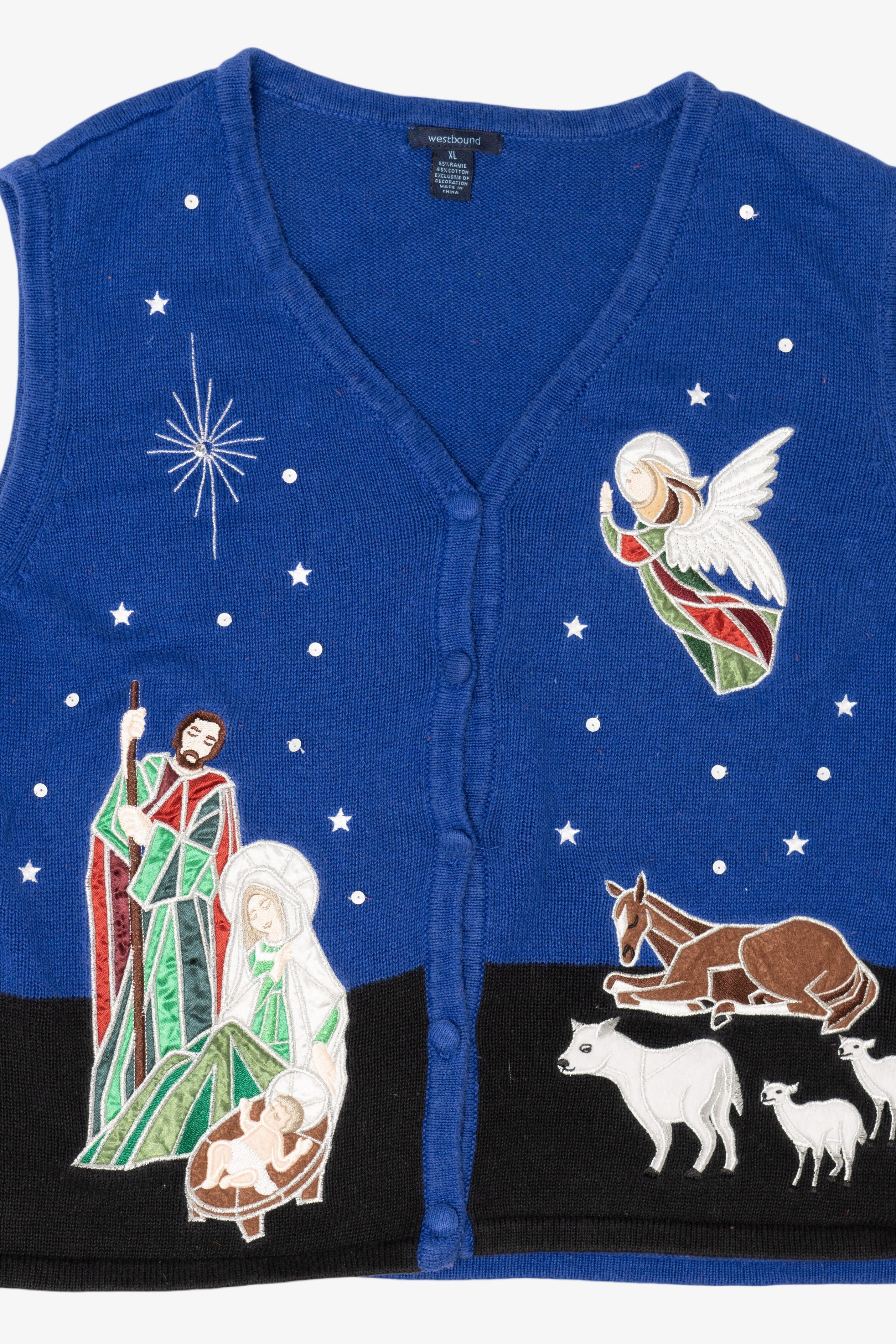 Vintage Blue Westbound Nativity Scene Ugly Christmas Vest (2000s)