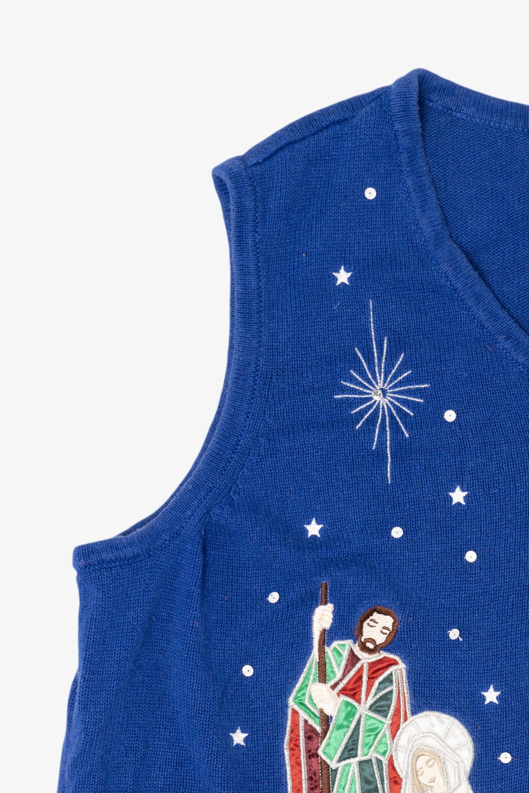 Vintage Blue Westbound Nativity Scene Ugly Christmas Vest (2000s)