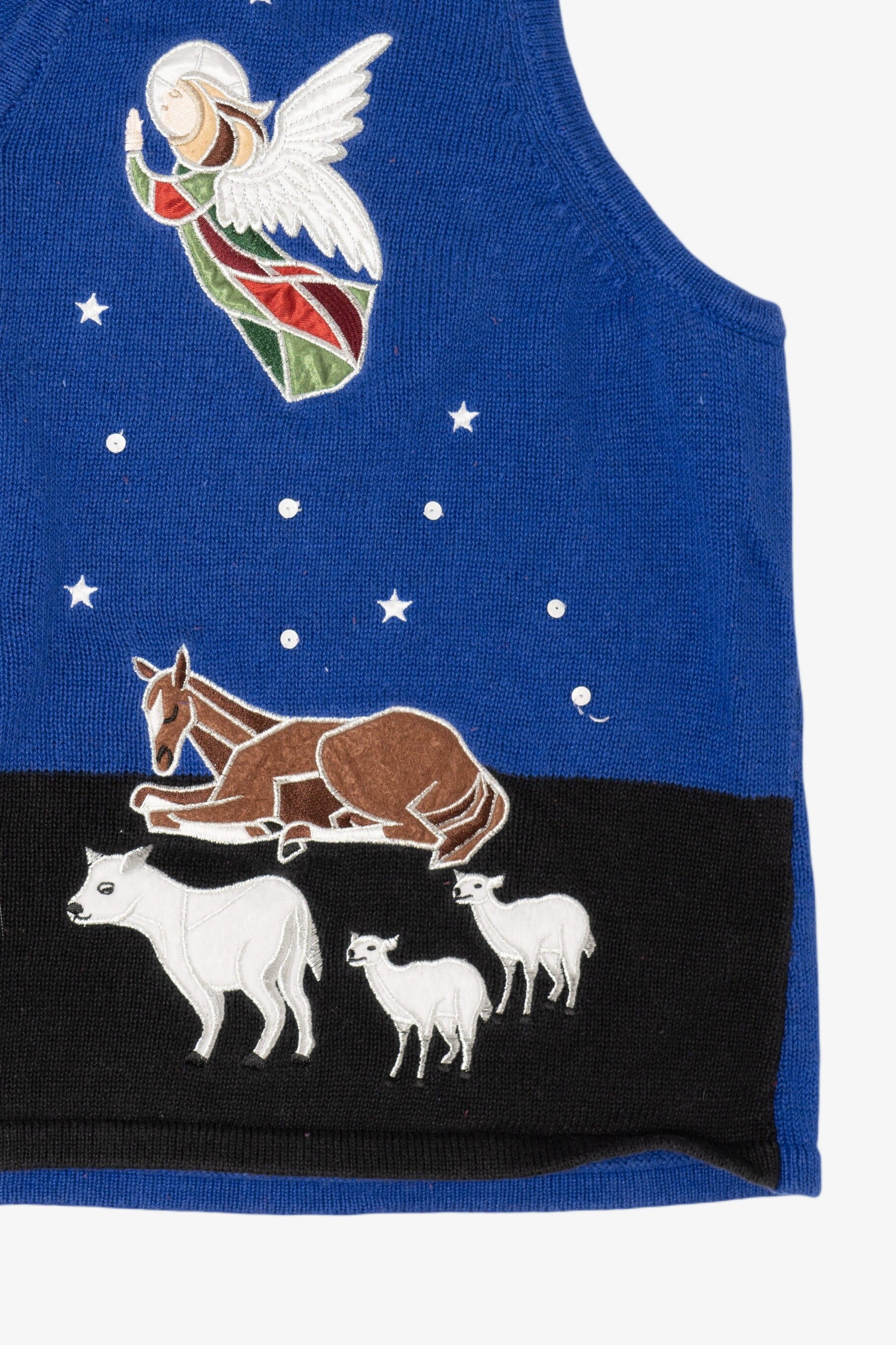 Vintage Blue Westbound Nativity Scene Ugly Christmas Vest (2000s)