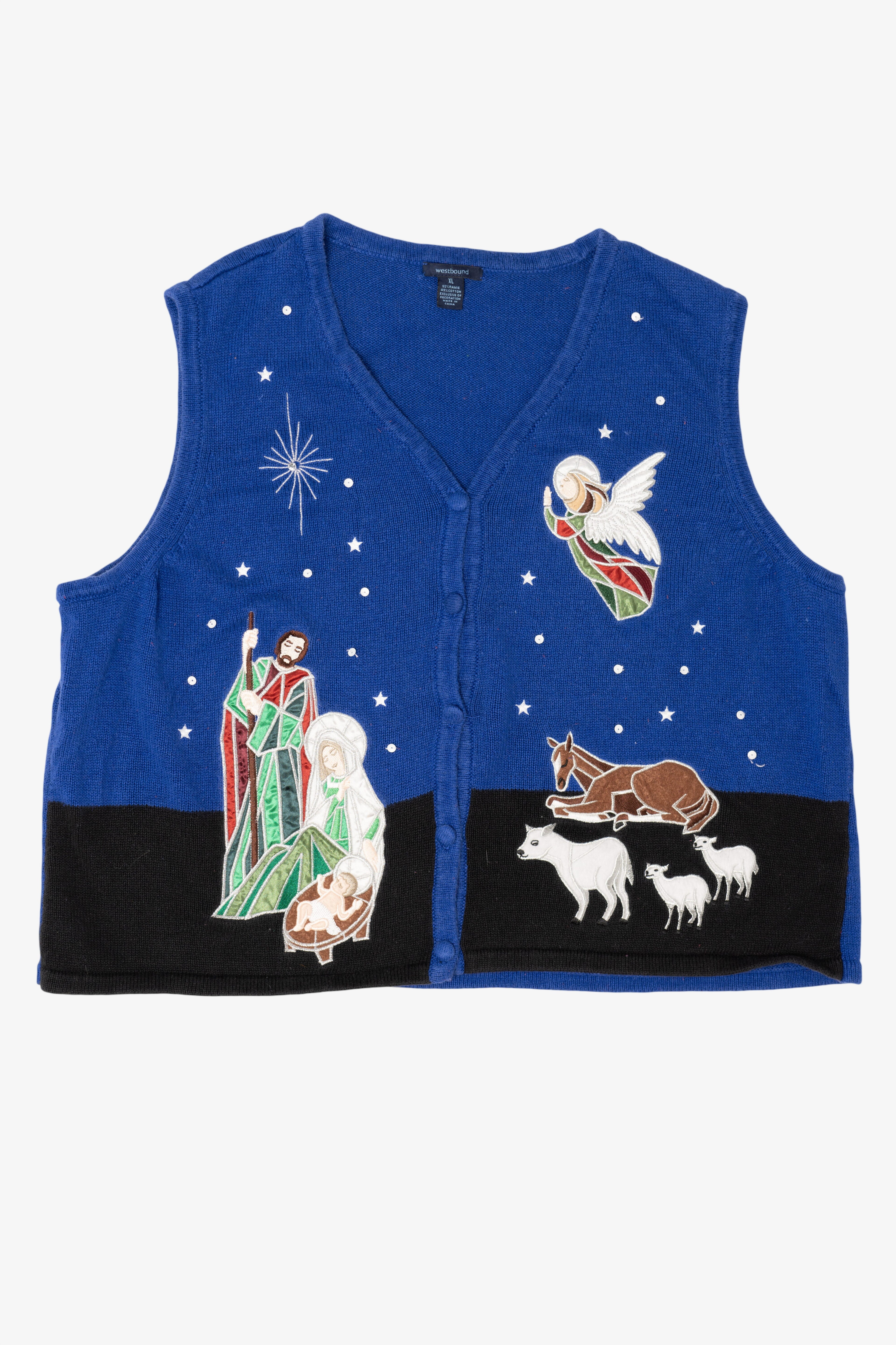 Vintage Blue Westbound Nativity Scene Ugly Christmas Vest (2000s)