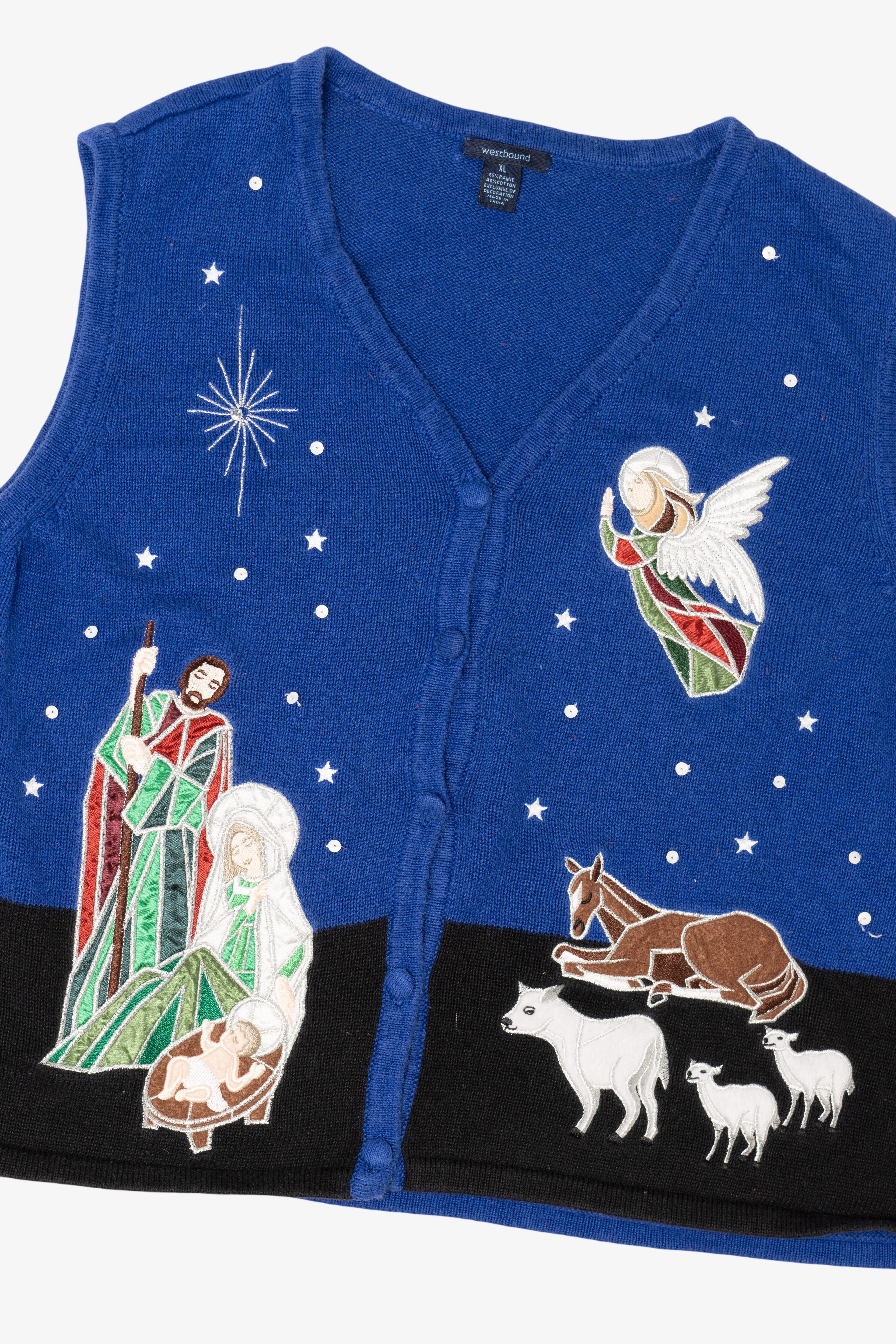 Vintage Blue Westbound Nativity Scene Ugly Christmas Vest (2000s)