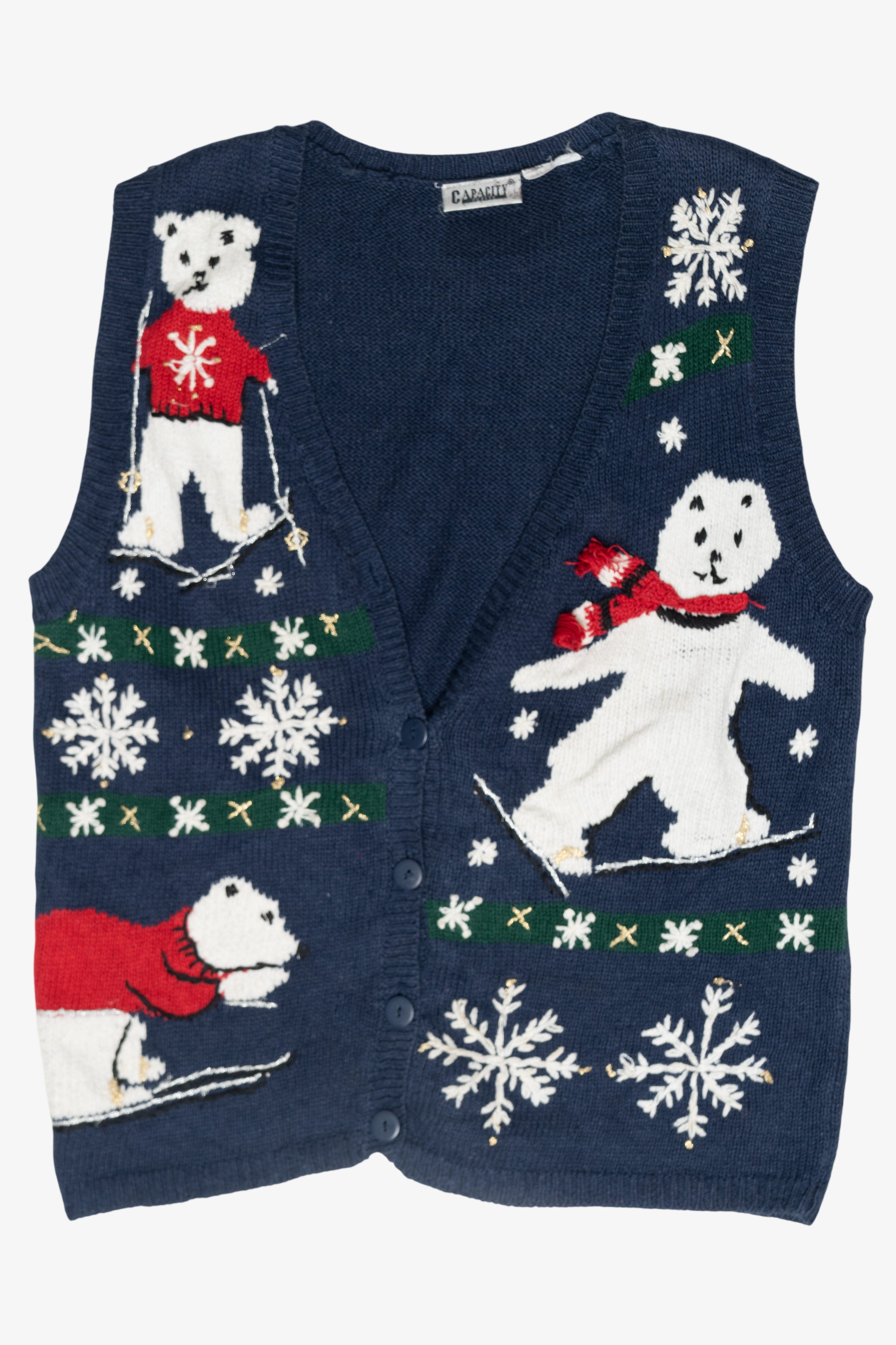 Skiing Polar Bears Vintage Ugly Christmas Vest (1990s)