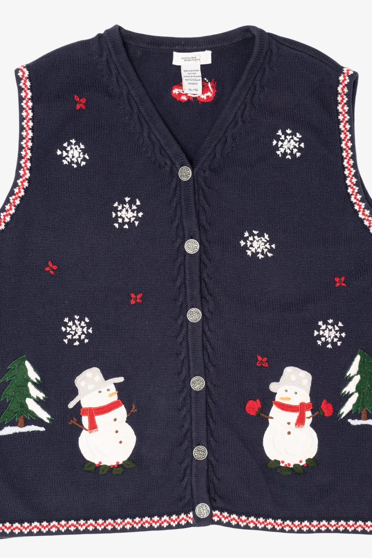 Vintage Navy Blue Northern Reflections Snowmen Ugly Christmas Vest (1990s)