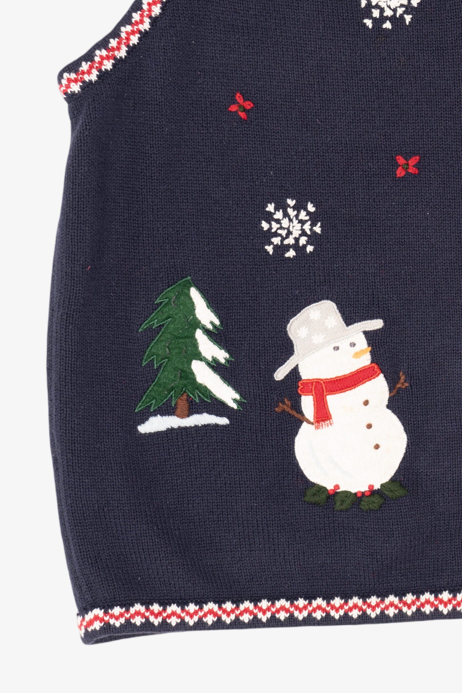 Vintage Navy Blue Northern Reflections Snowmen Ugly Christmas Vest (1990s)