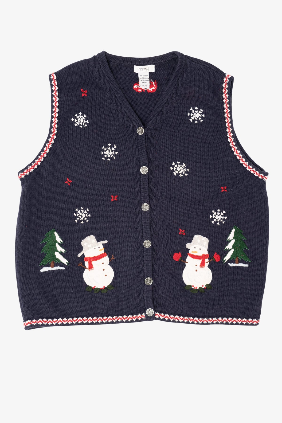 Vintage Navy Blue Northern Reflections Snowmen Ugly Christmas Vest (1990s)