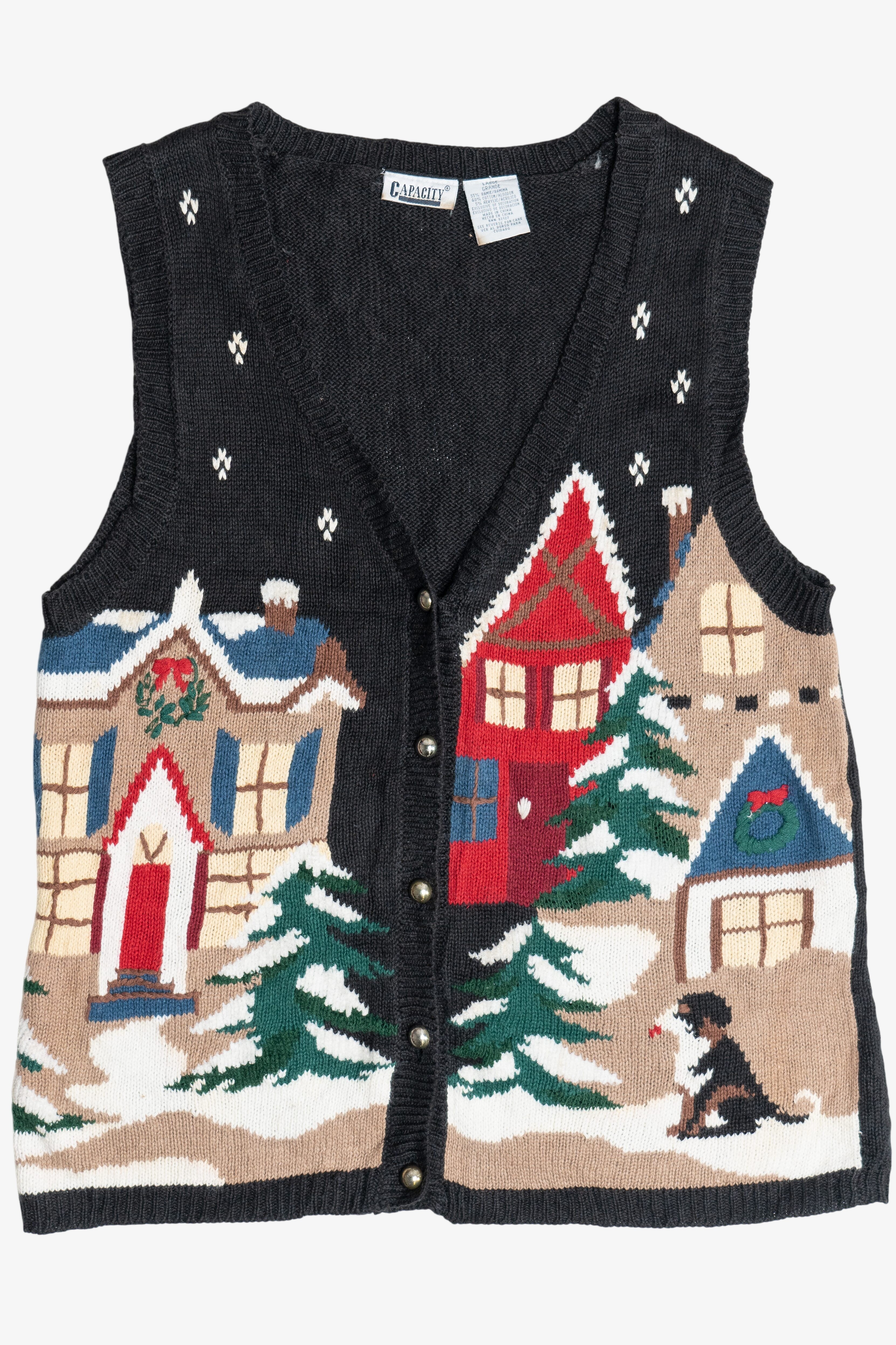 Vintage Scenic Holiday Town Ugly Christmas Sweater Vest (1990s)