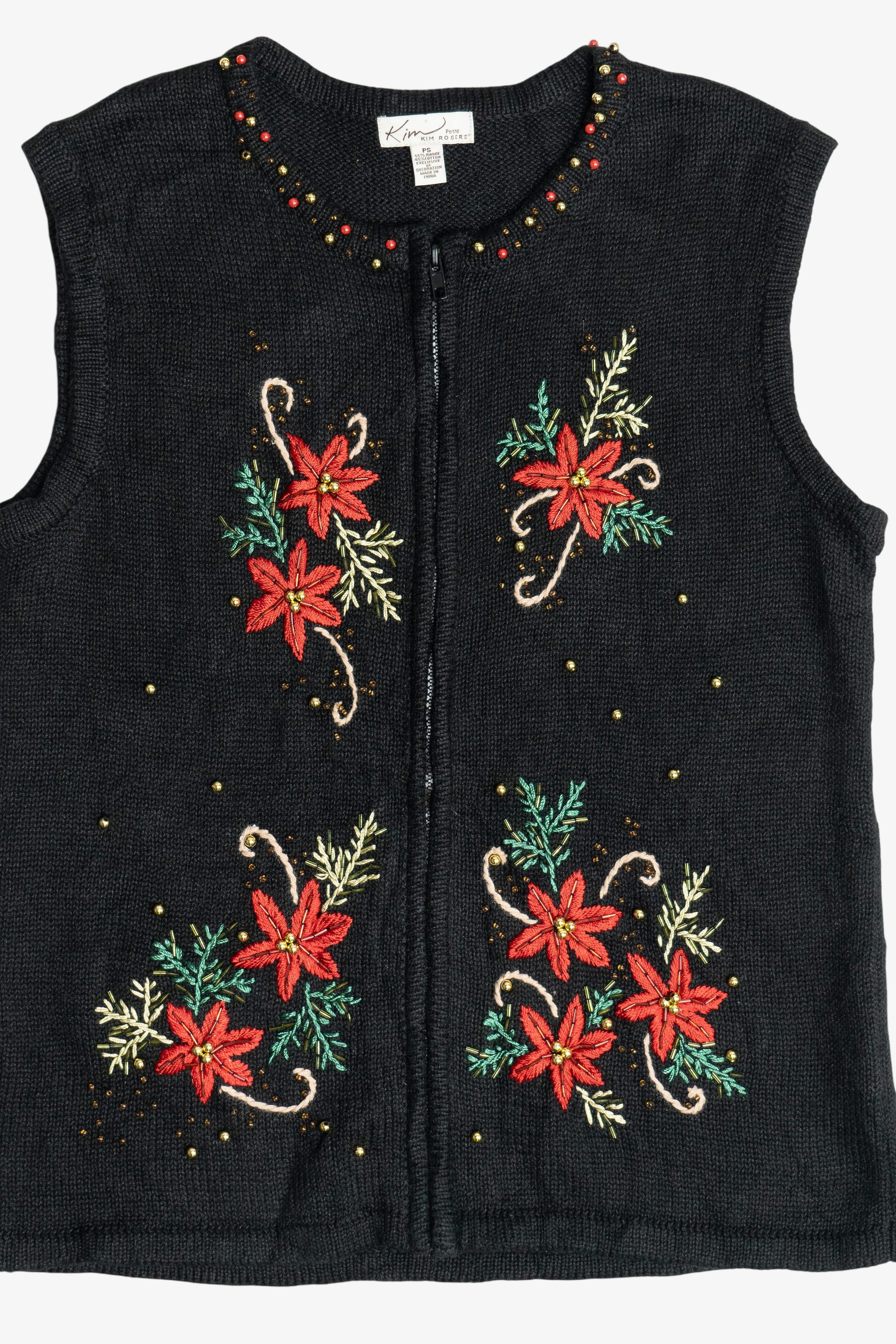 Vintage Poinsettias Ugly Christmas Sweater Vest (1990s)