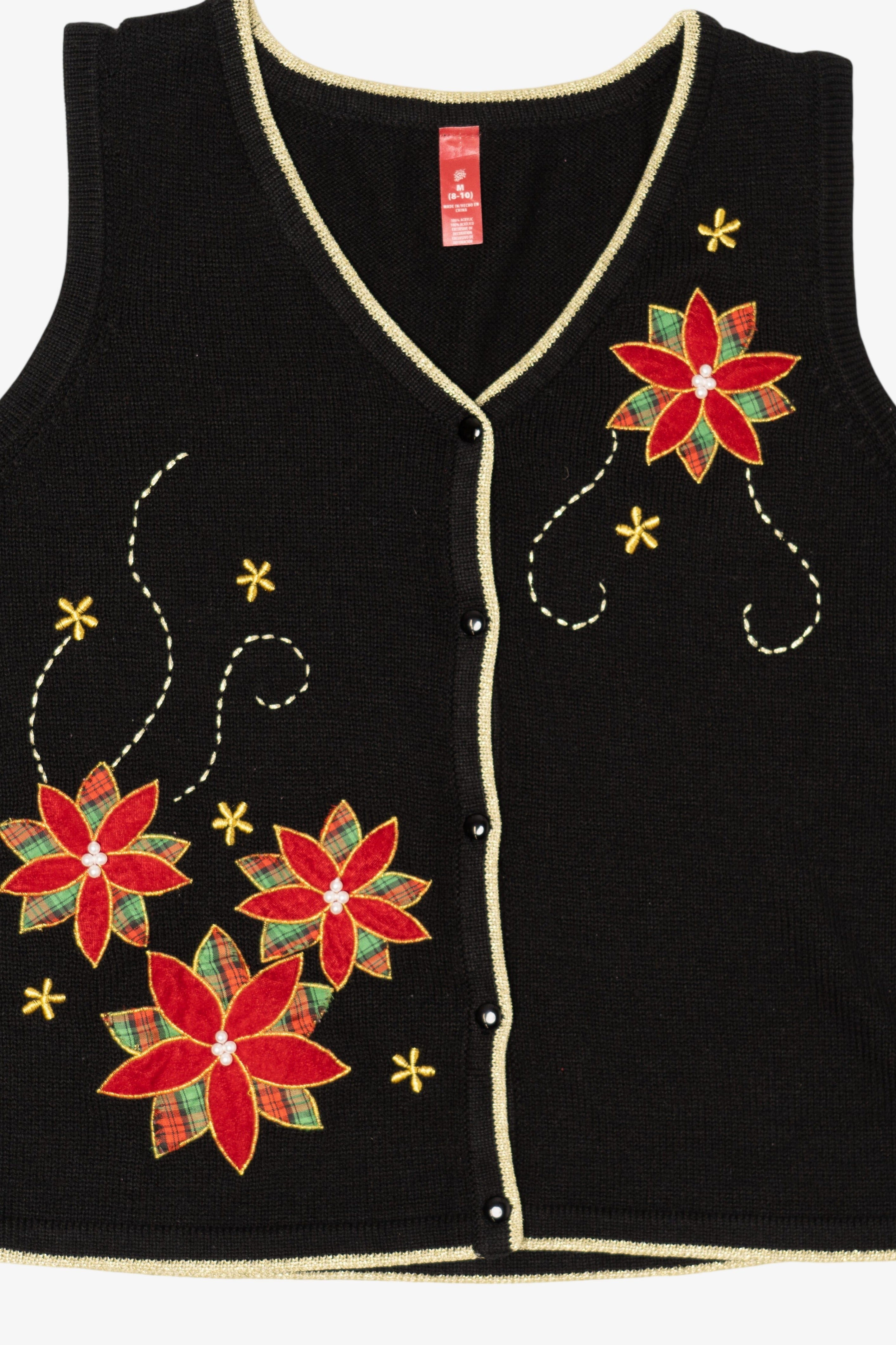 Vintage Black Poinsettias Ugly Christmas Vest (2000s)