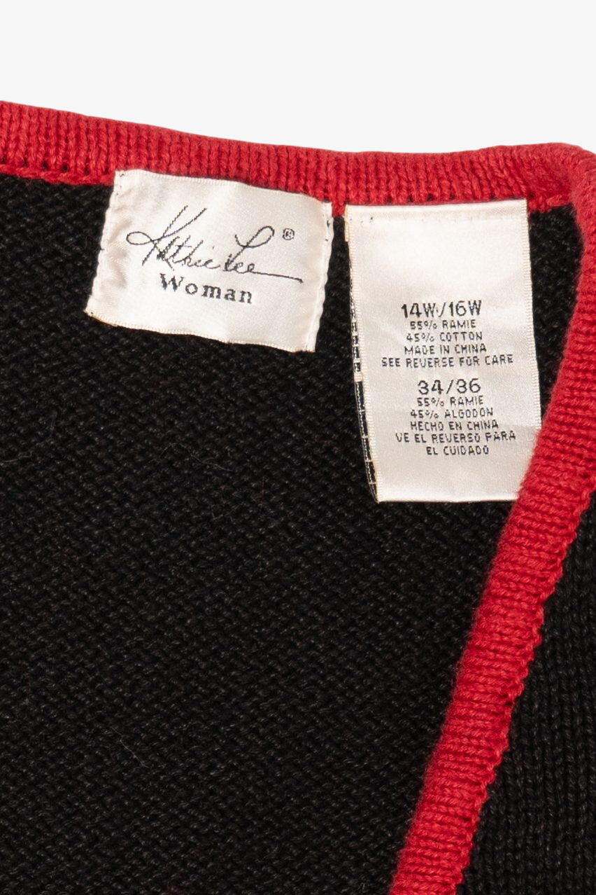 Vintage Black Kathie Lee Poinsettias And Bells Ugly Christmas Vest (1990s)