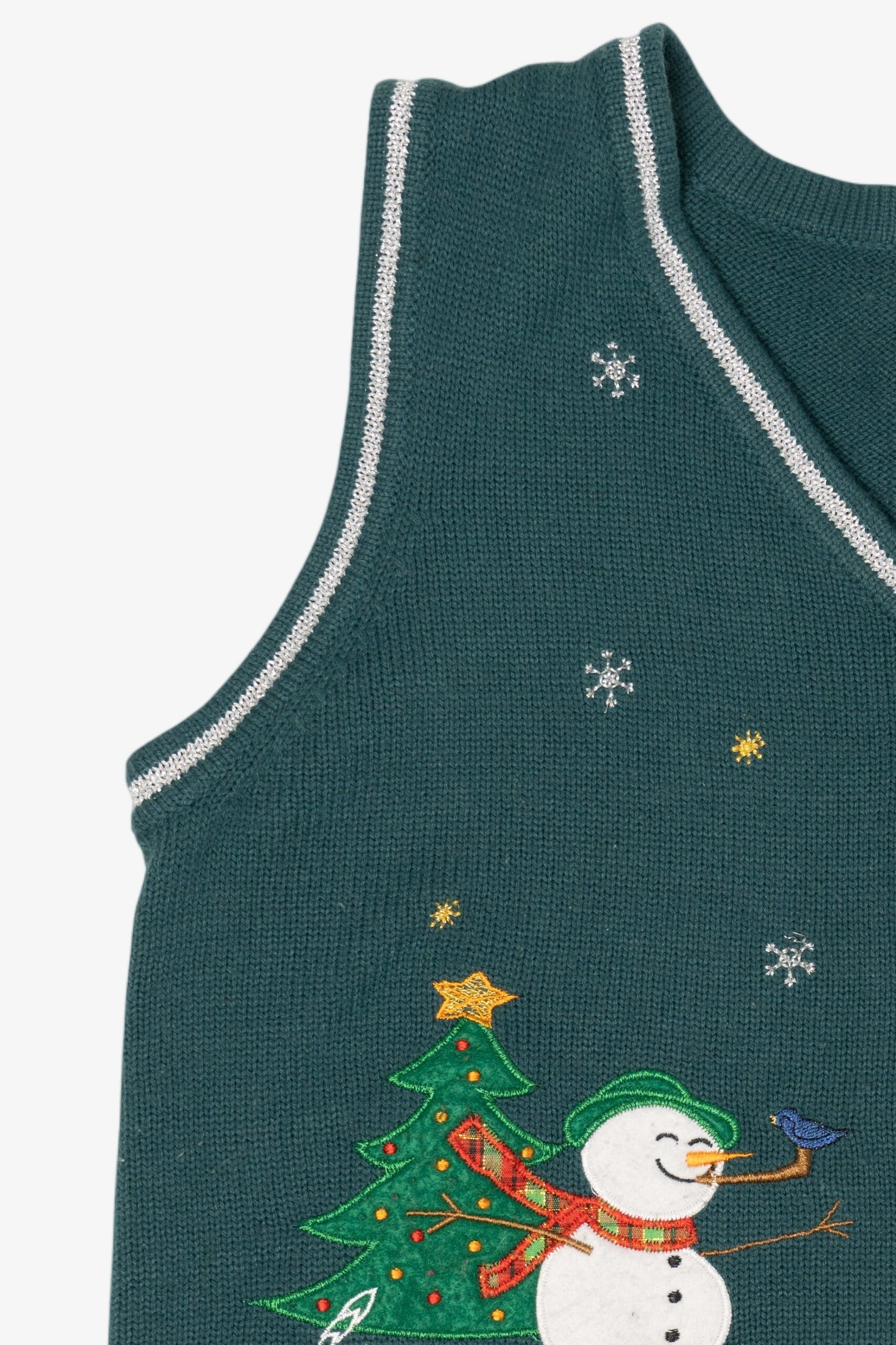 Vintage Dark Green White Stag Snowmen Ugly Christmas Vest (2000s)