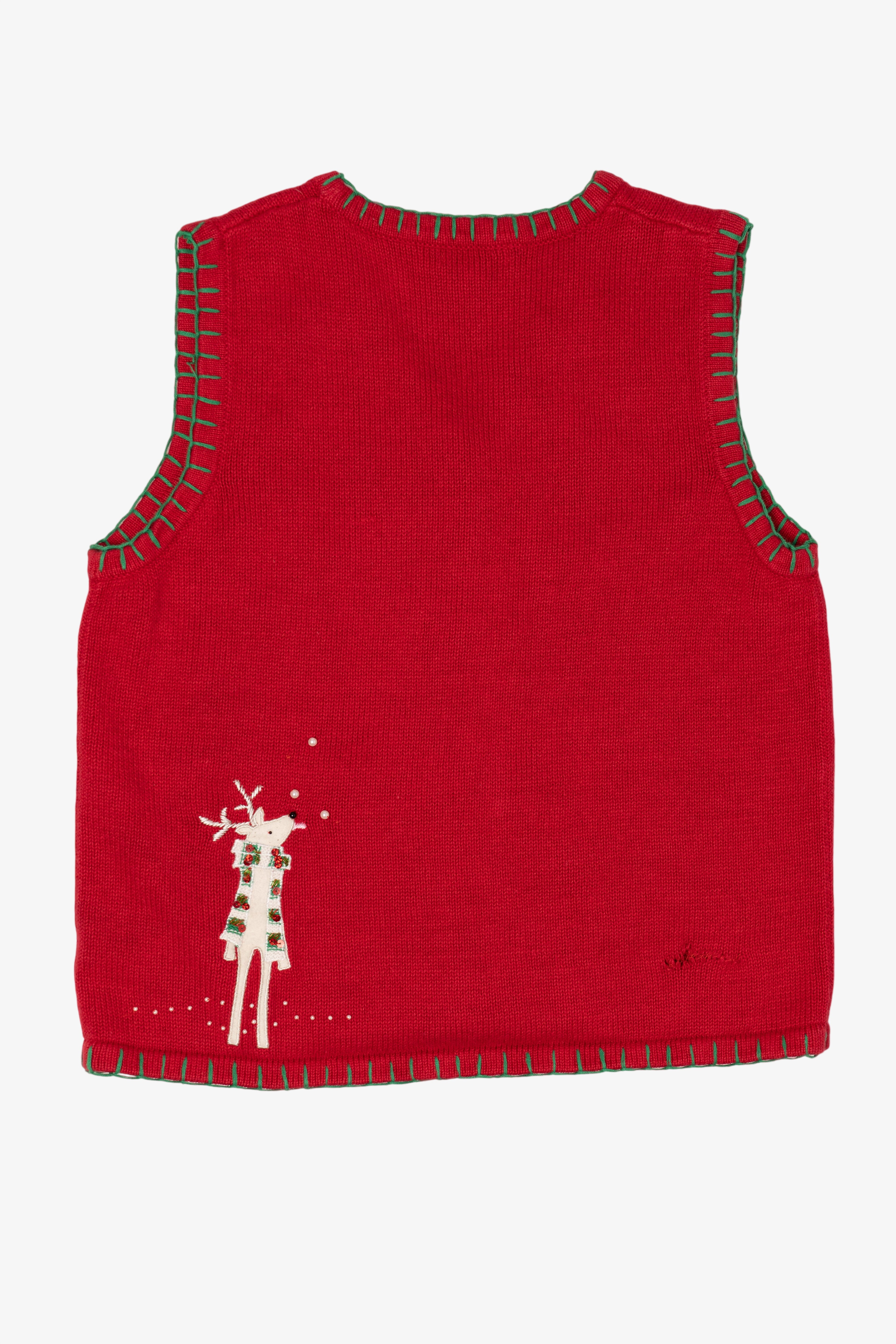 Vintage Red Kim Rogers Reindeer Ugly Christmas Vest (2000s)