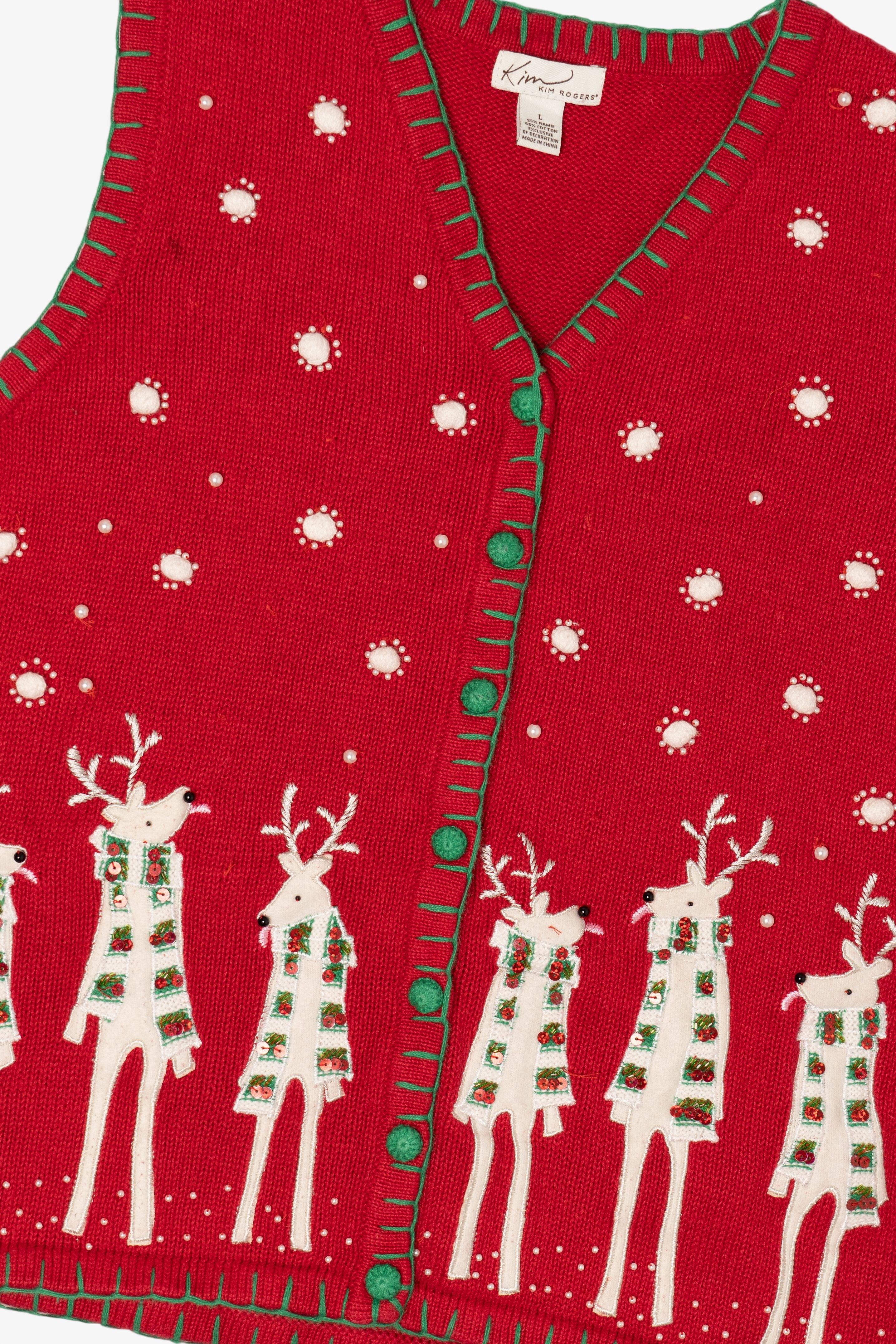 Vintage Red Kim Rogers Reindeer Ugly Christmas Vest (2000s)