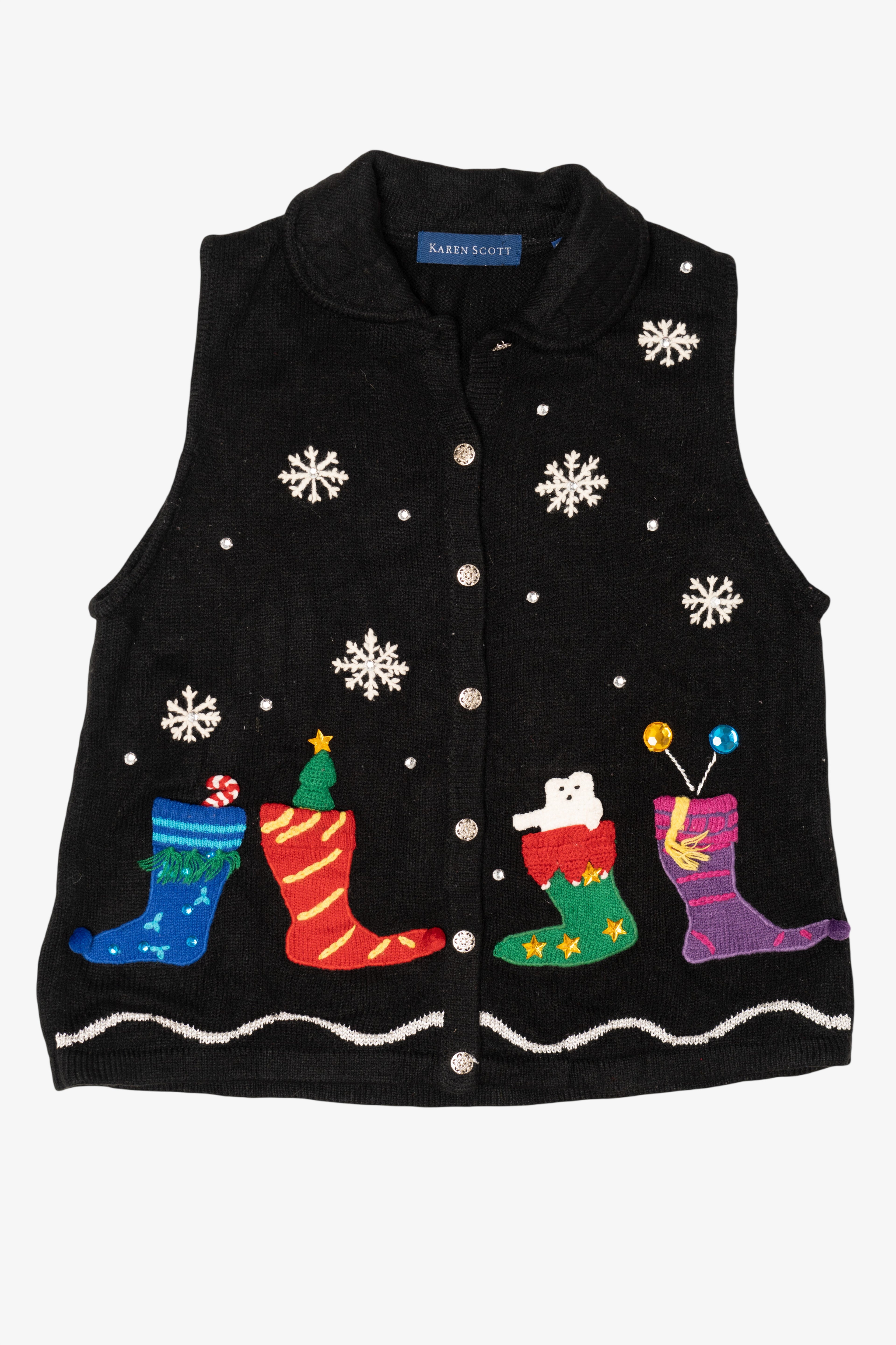 Vintage Black Karen Scott Stockings Ugly Christmas Vest (2000s)
