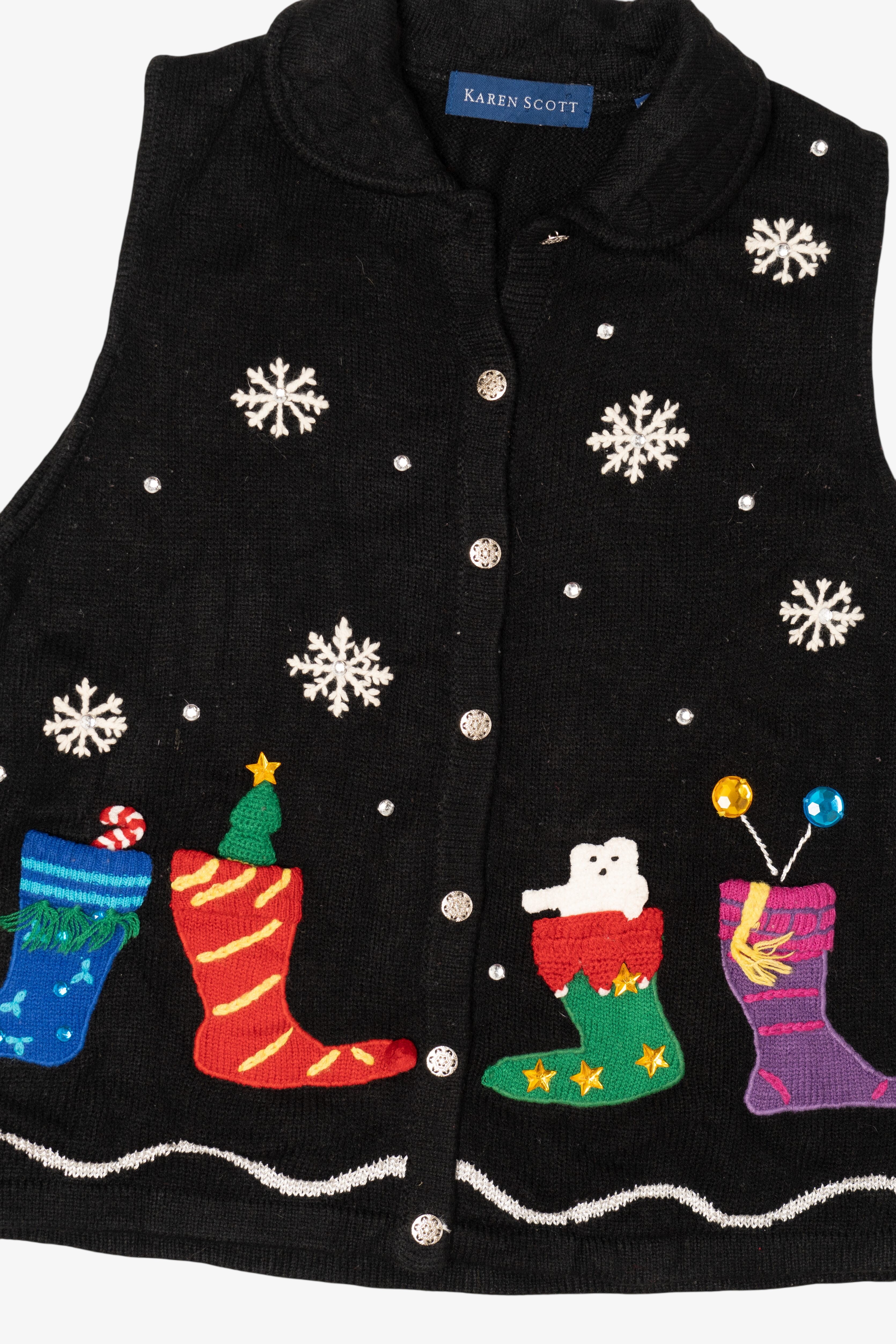 Vintage Black Karen Scott Stockings Ugly Christmas Vest (2000s)