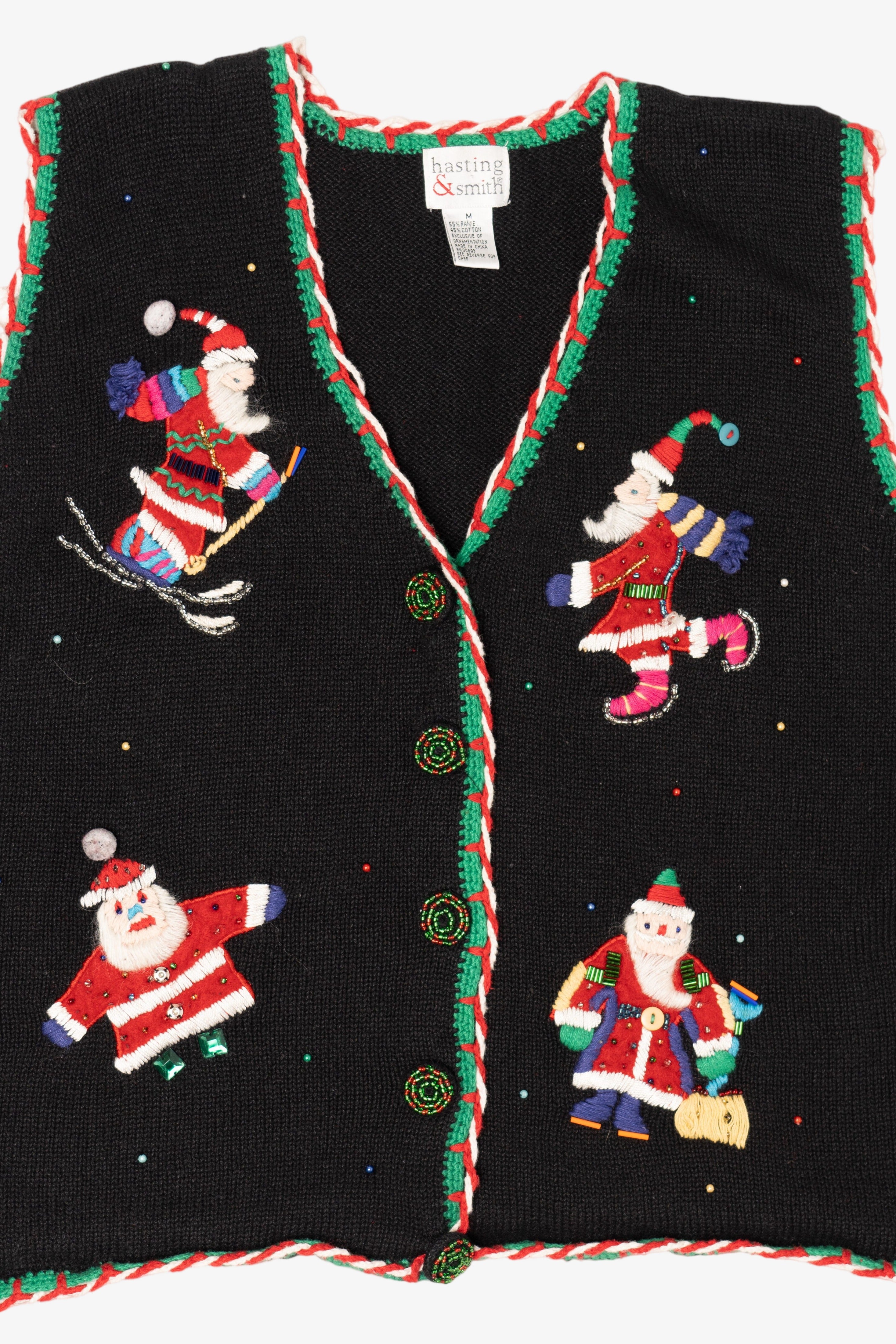 Vintage Black Hastings & Smith Santa Ugly Christmas Vest (1990s)