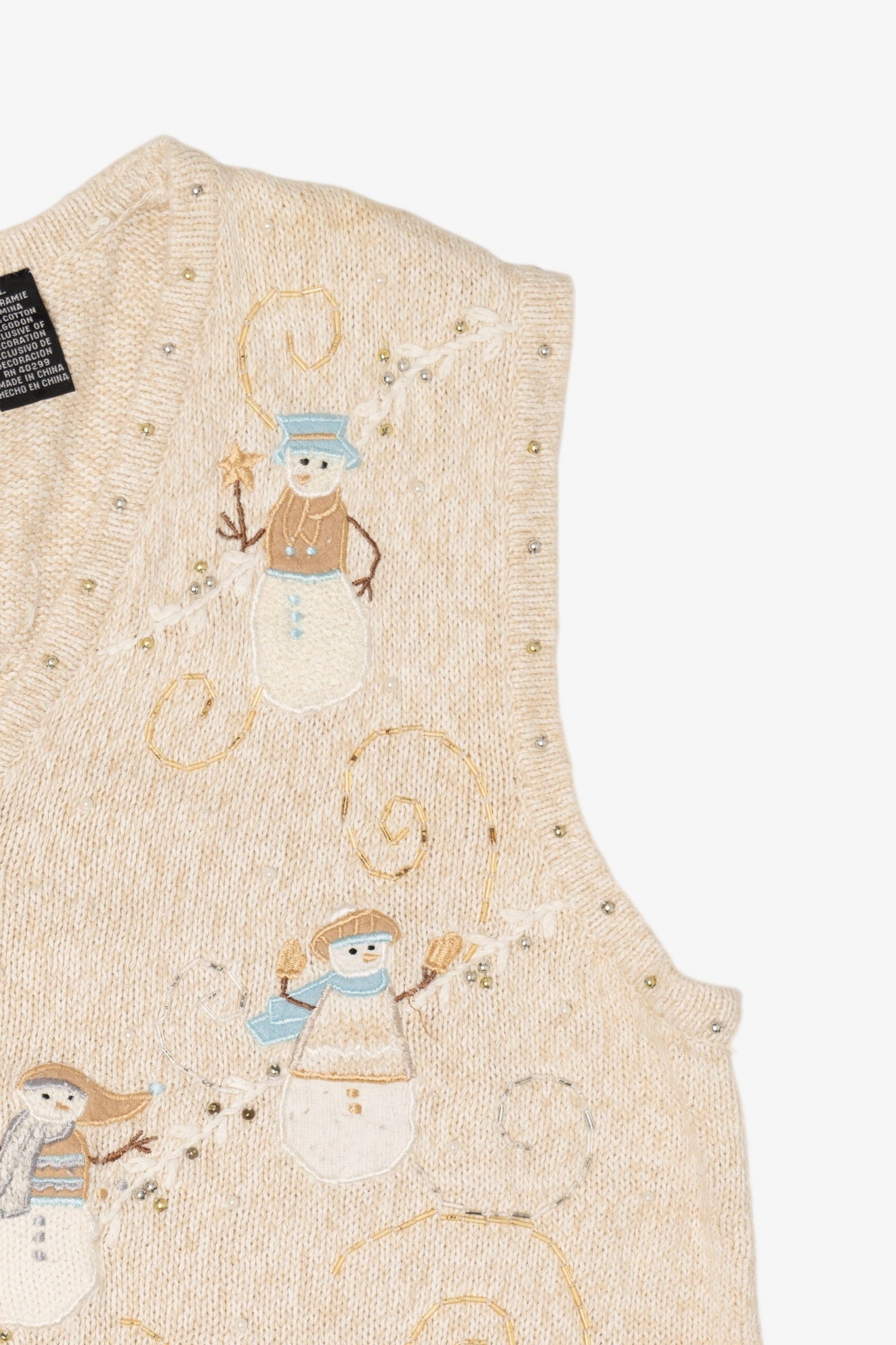 Vintage Ivory Erika Snowmen Ugly Christmas Vest (1990s)