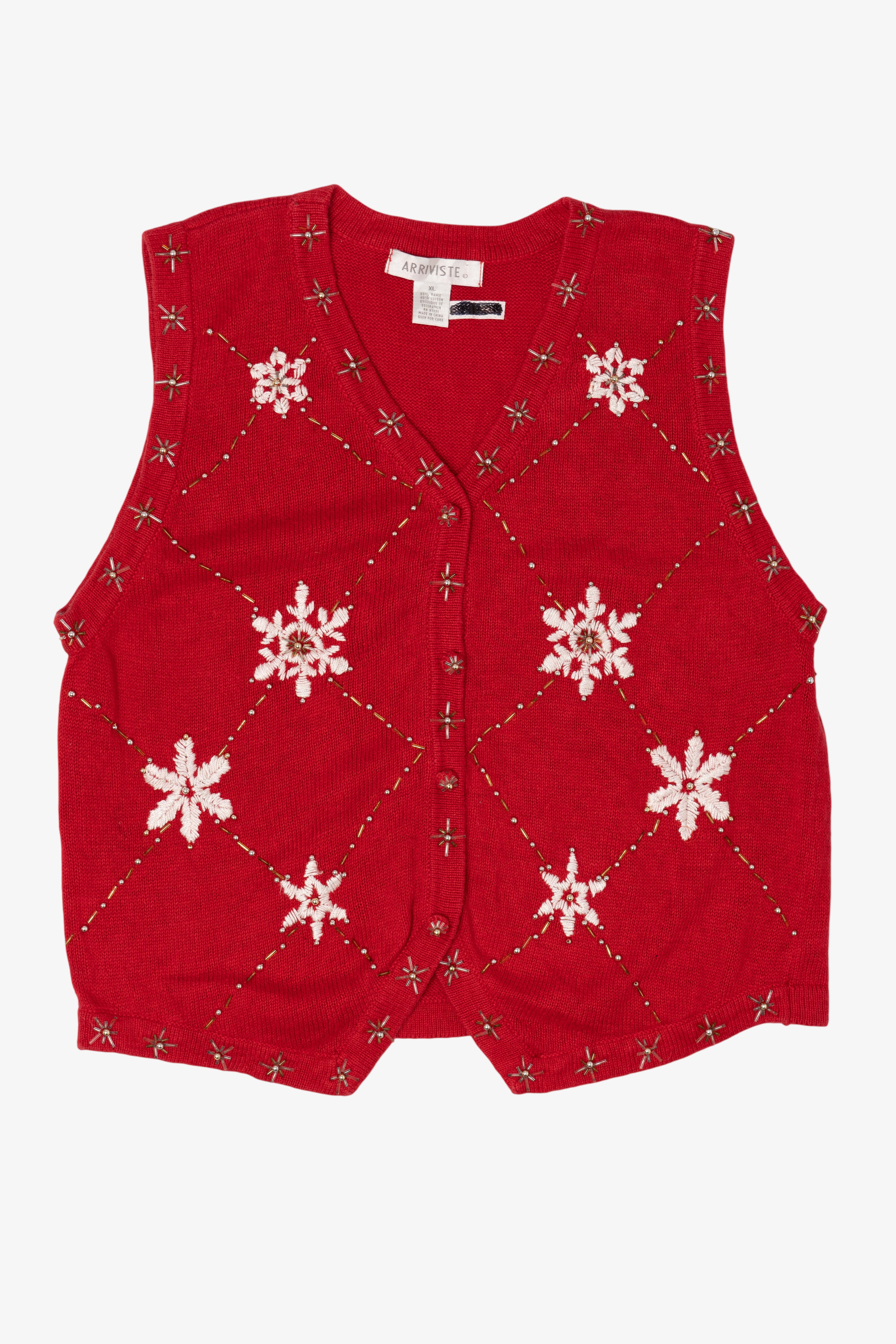 Vintage Red Arriviste Snowflakes Ugly Christmas Vest (1990s)