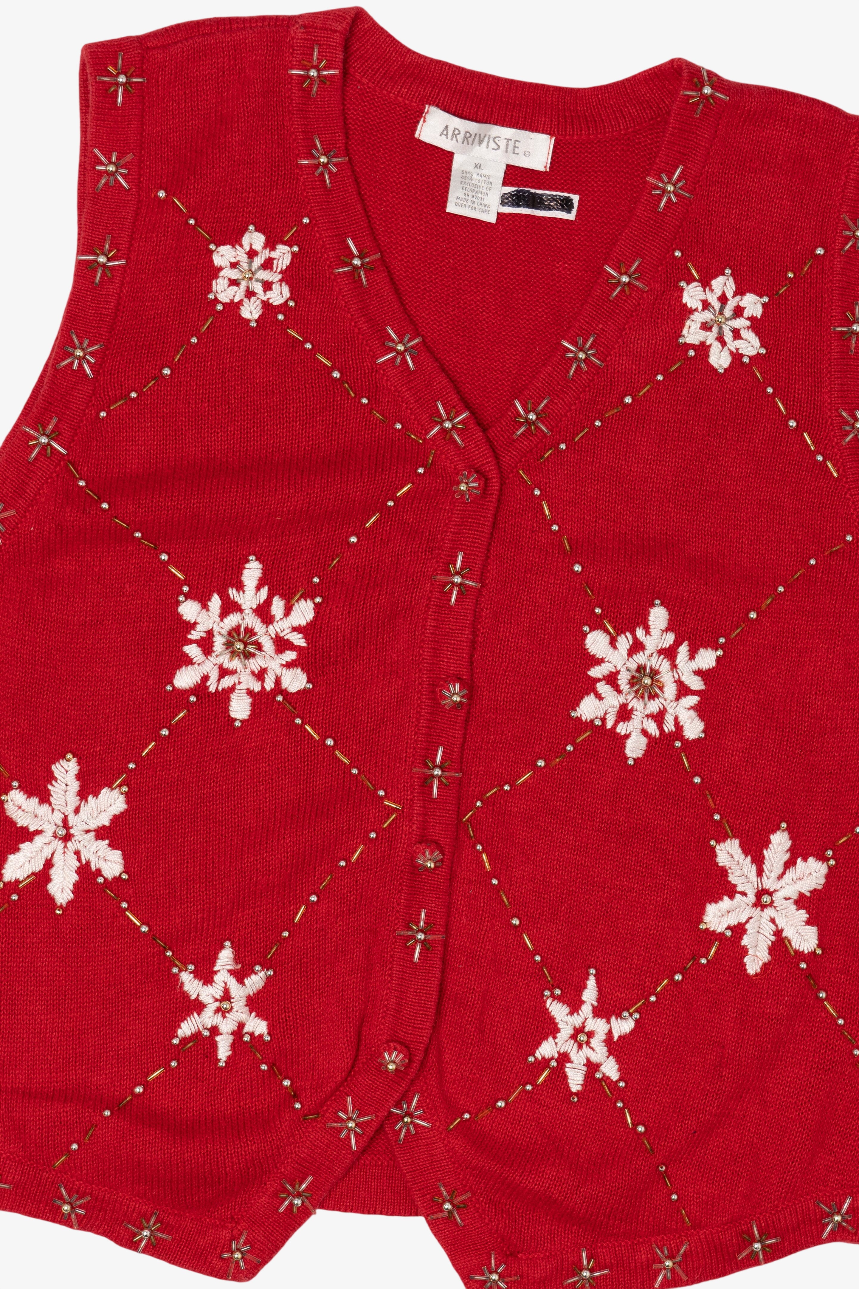 Vintage Red Arriviste Snowflakes Ugly Christmas Vest (1990s)