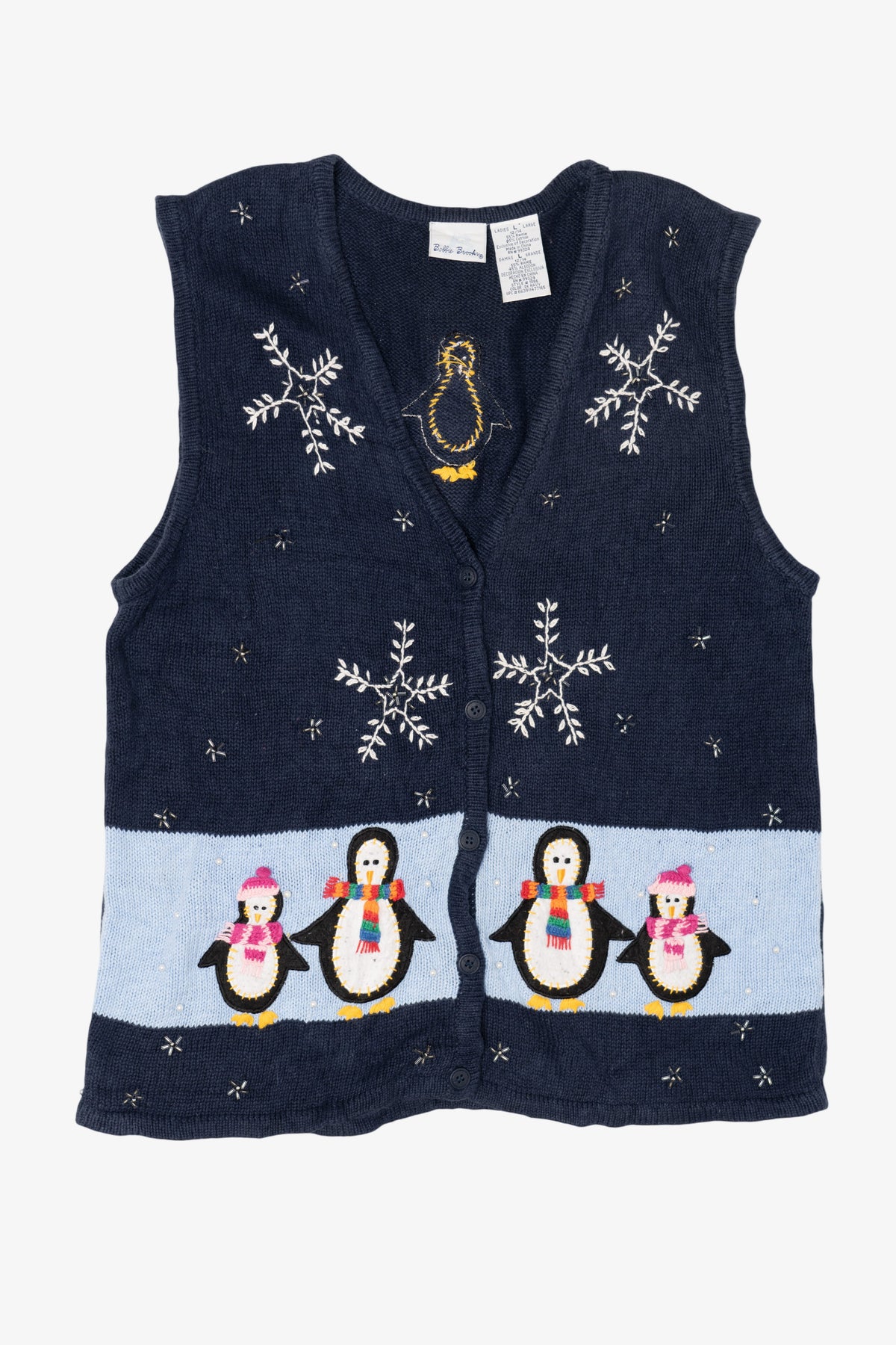Vintage Navy Blue Bobbie Brooks Penguins Christmas Vest (1990s)